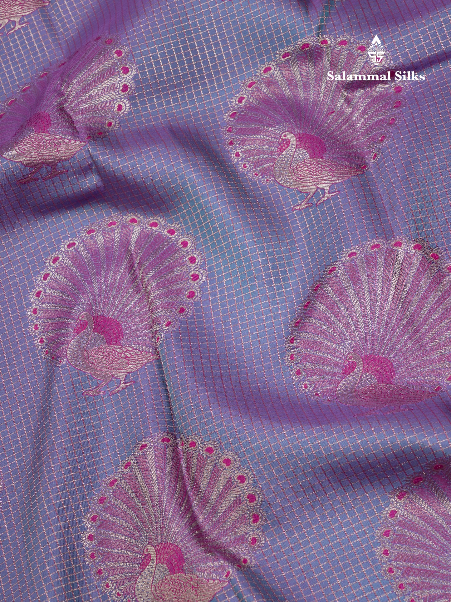 Dual Tone Blue Shade Bridal Pure Kanjivaram Silk Saree With Contrast Magenta Pink Border