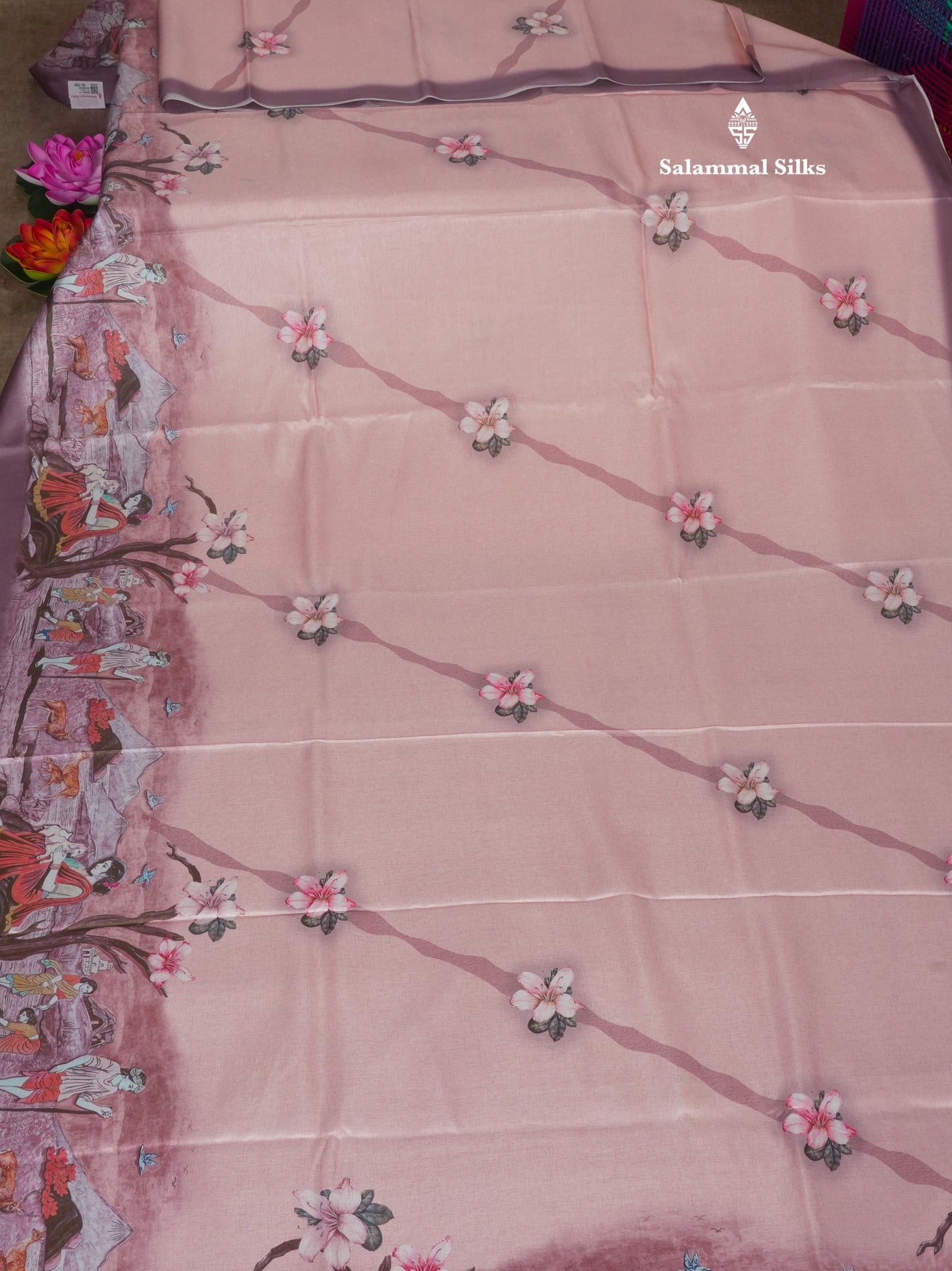 Sandal Printed Semi Tussar Saree With Village Theme Border
