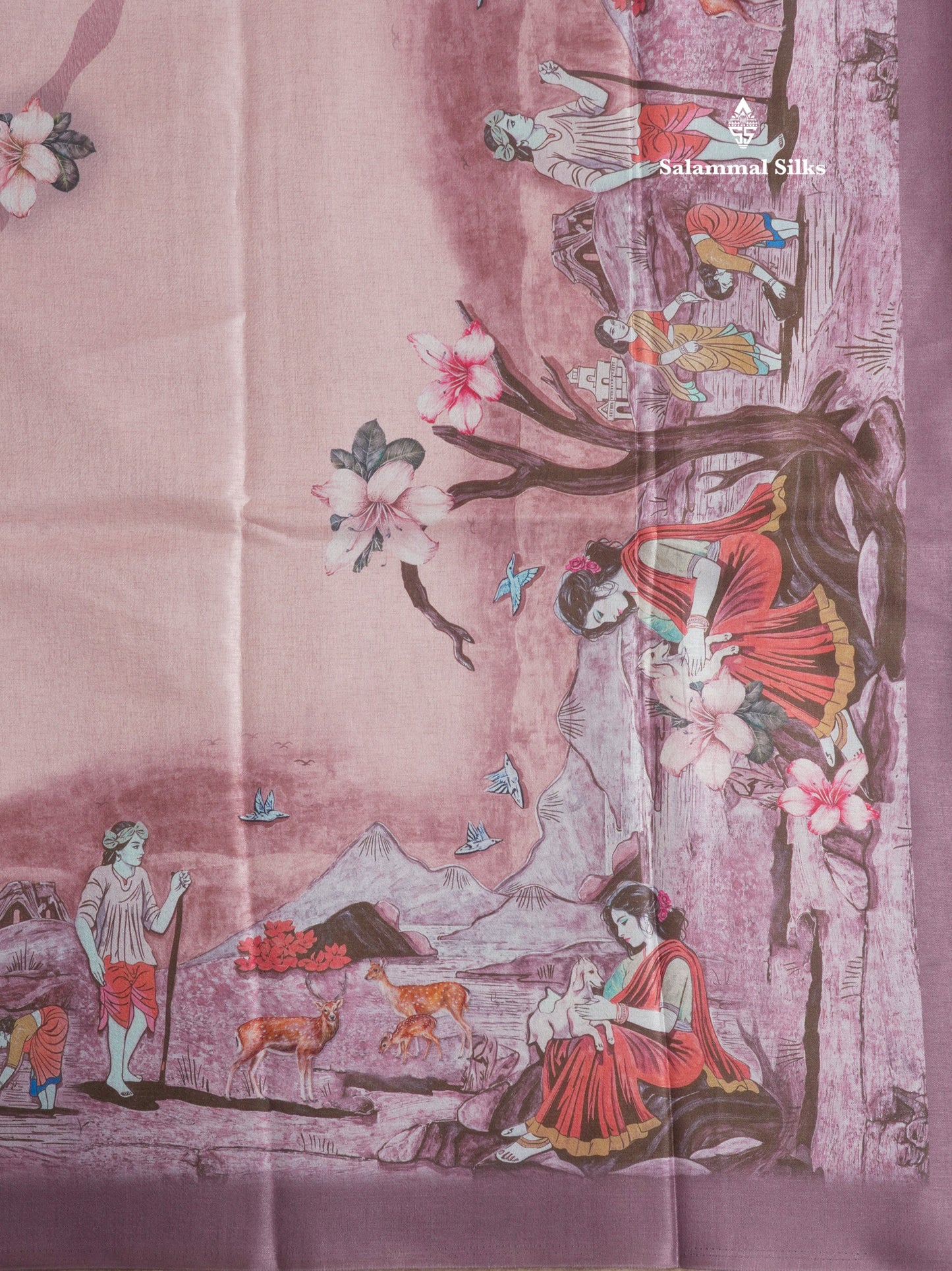 Sandal Printed Semi Tussar Saree With Village Theme Border