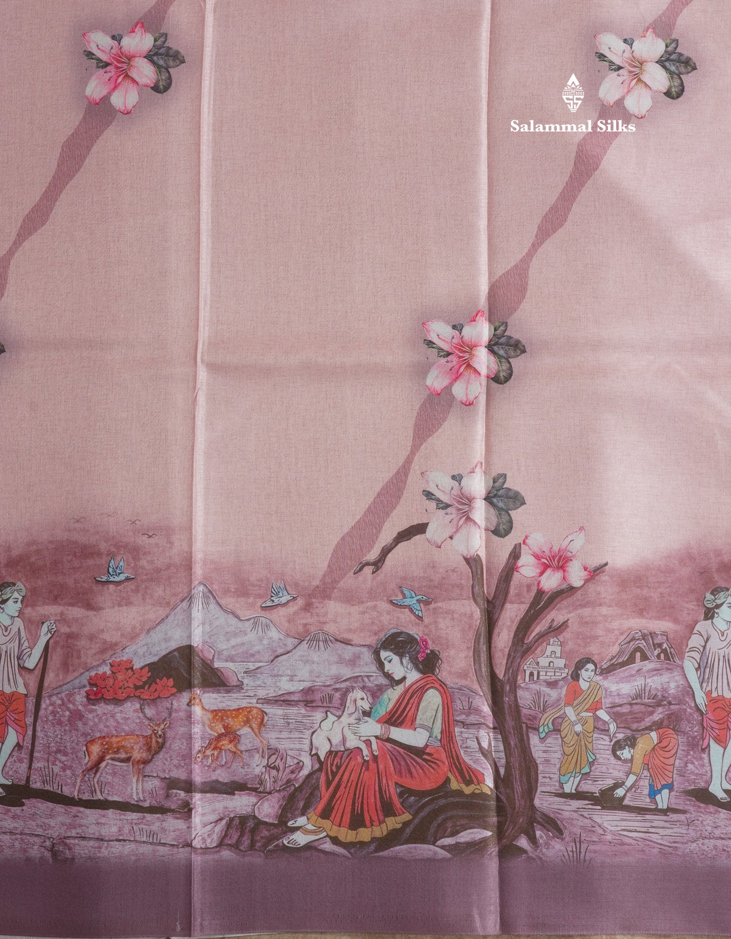 Sandal Printed Semi Tussar Saree With Village Theme Border