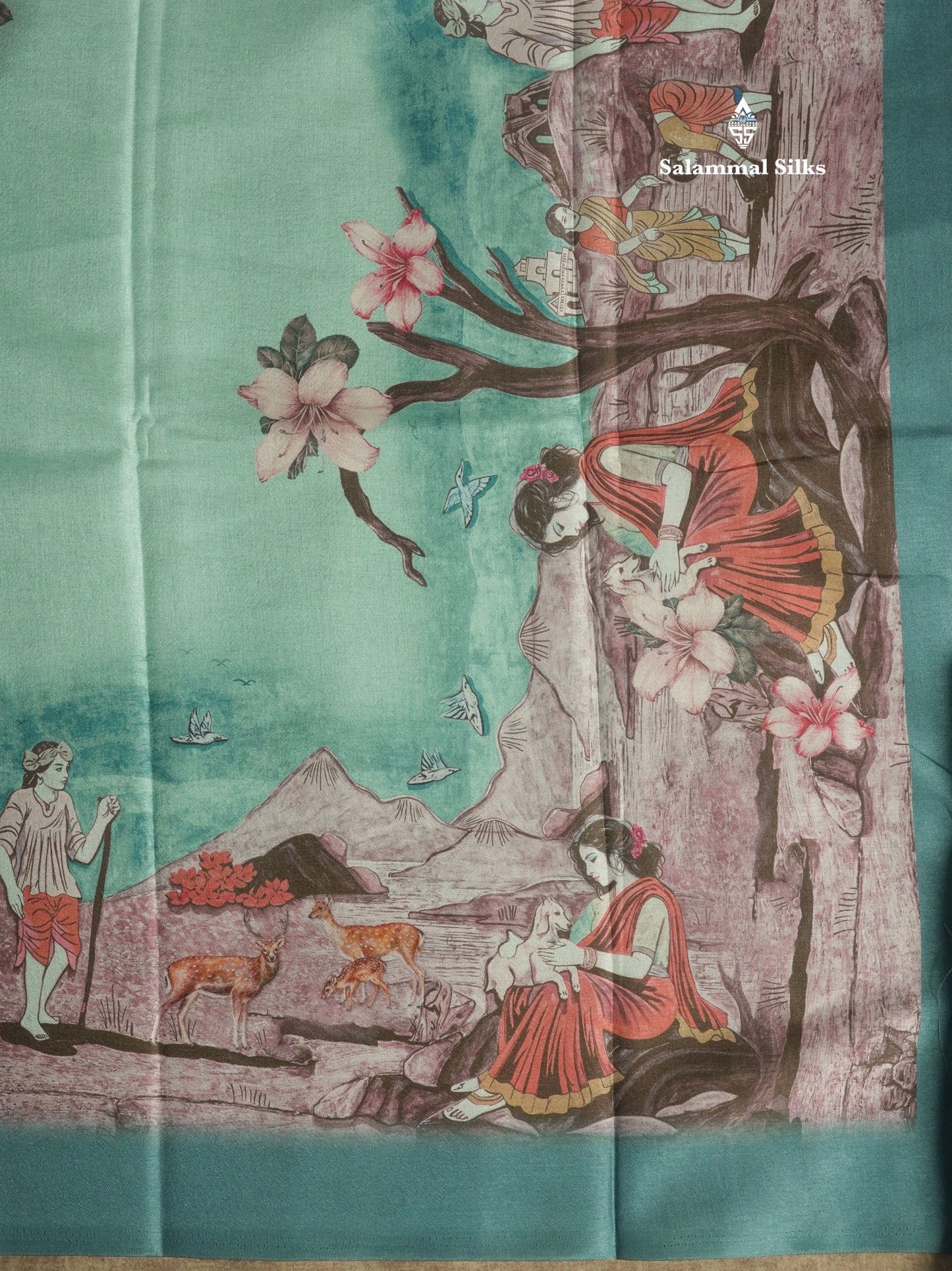 Sandal Printed Semi Tussar Saree With Village Theme Border