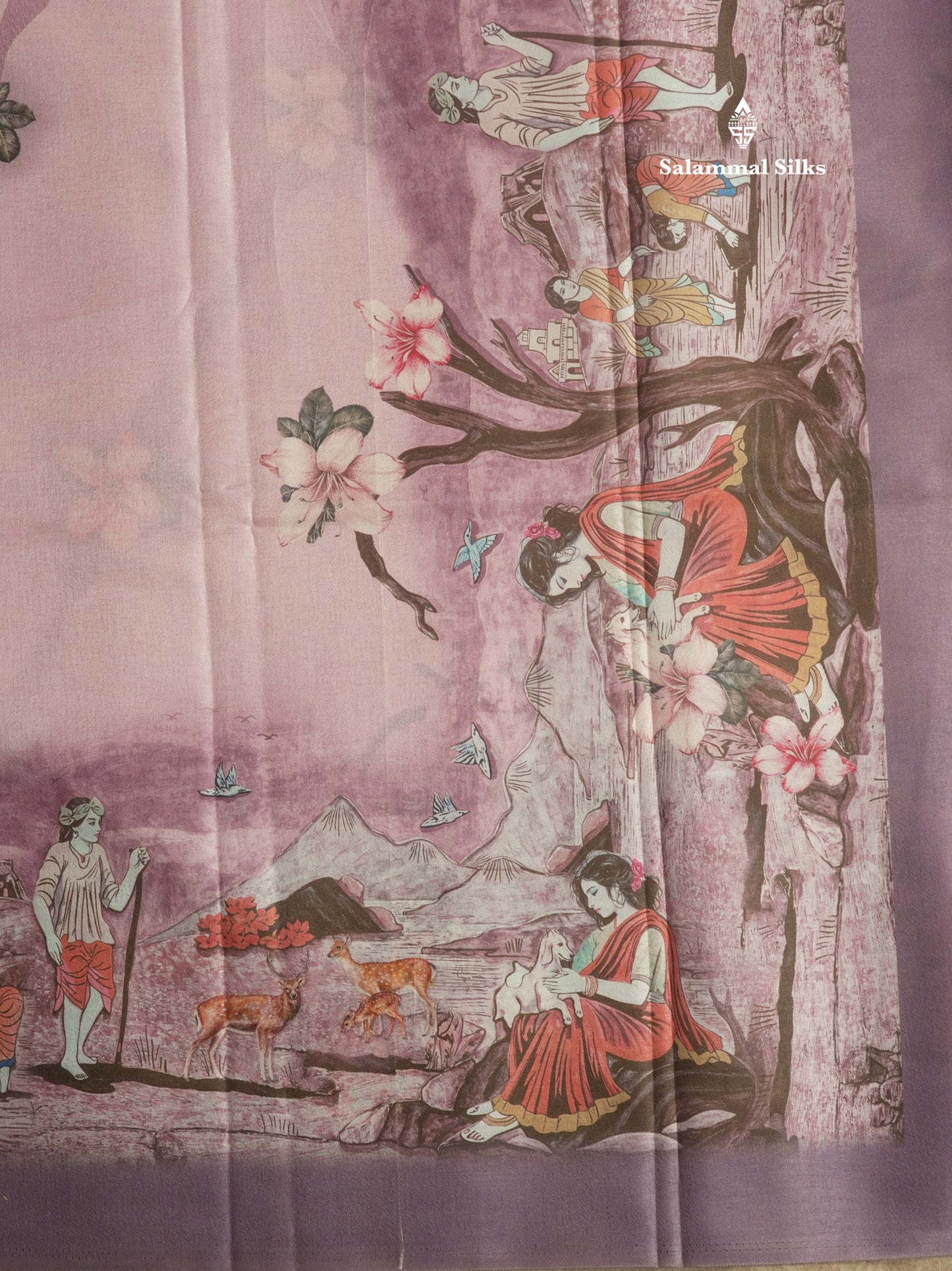 Sandal Printed Semi Tussar Saree With Village Theme Border