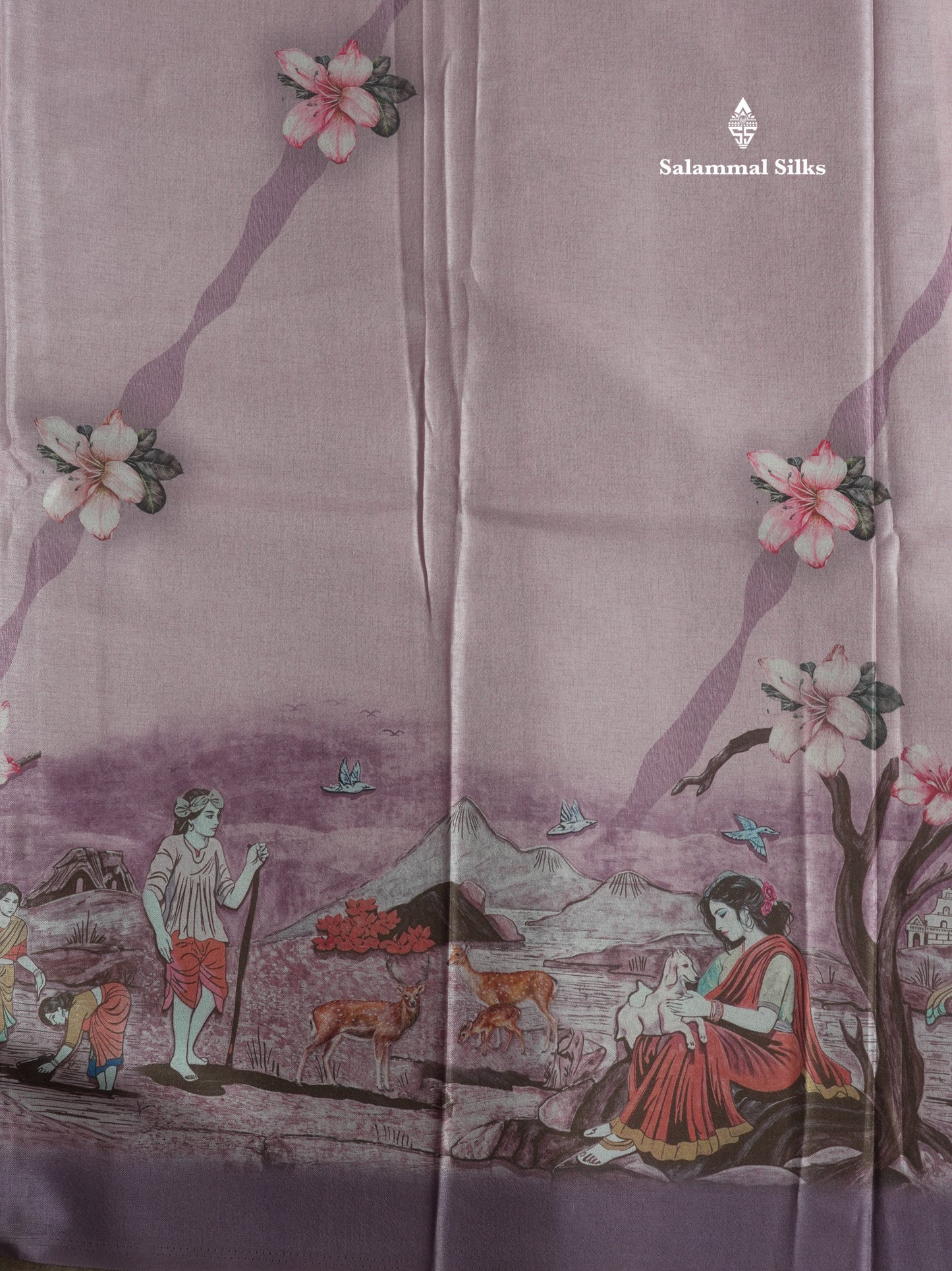 Sandal Printed Semi Tussar Saree With Village Theme Border