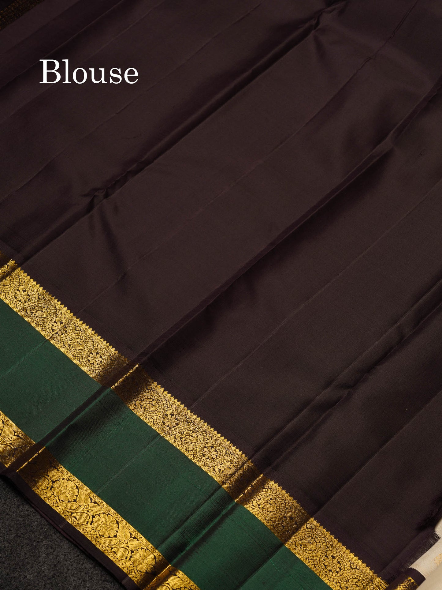 Korvai Beautiful Half White Pure Kanjivaram Silk Saree With Contrast Dark Brown Traditional Rettapet Border