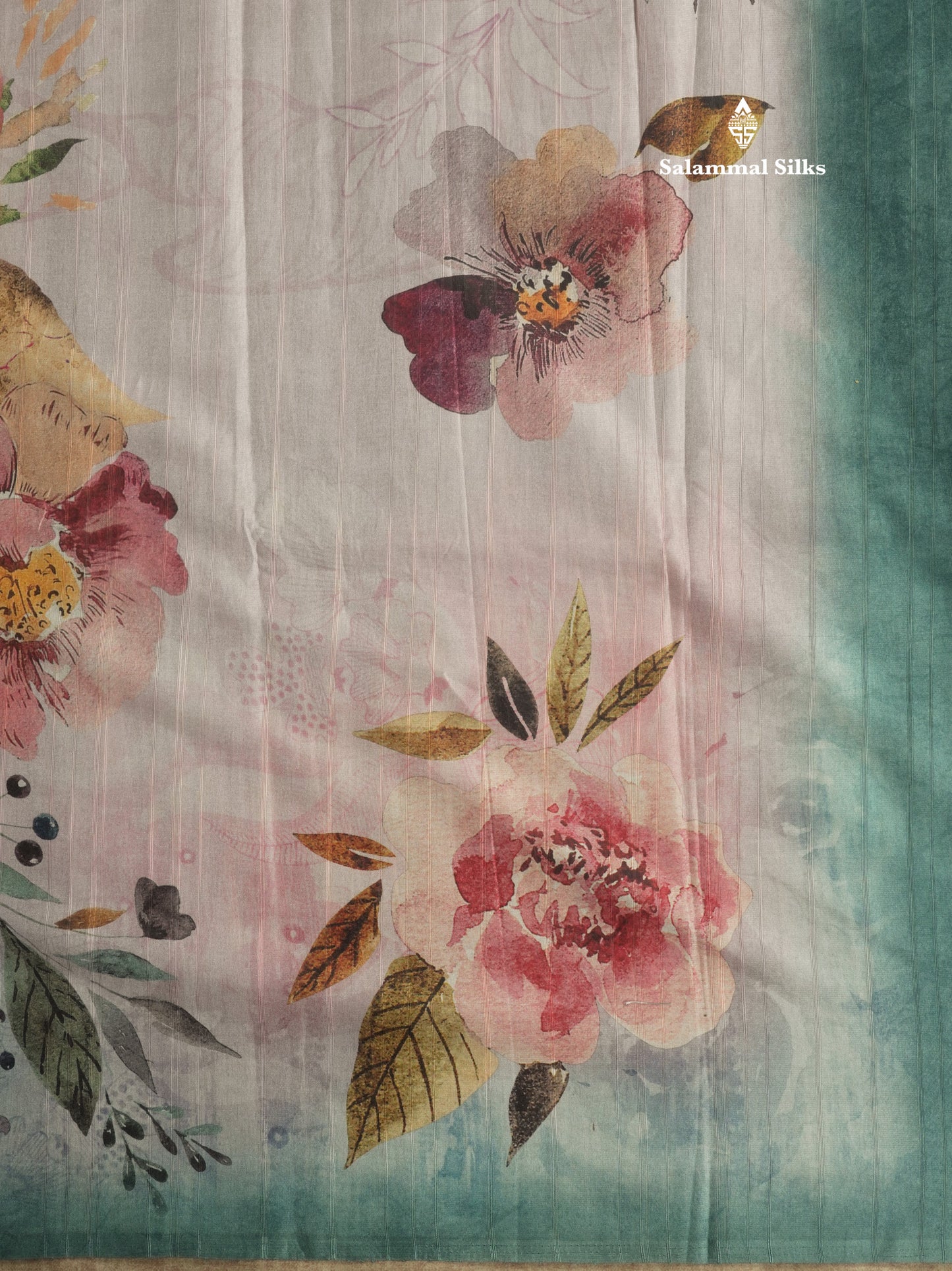 Light Pink Floral Printed Design Semi Tussar Saree With Contrast Blouse