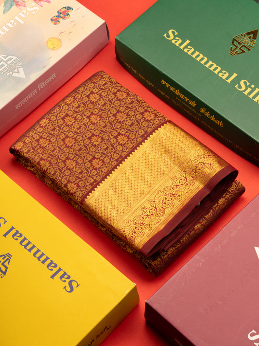 Dark Maroon Beautiful Bridal Pure Kanjivaram Silk Saree With Gold Zari Border