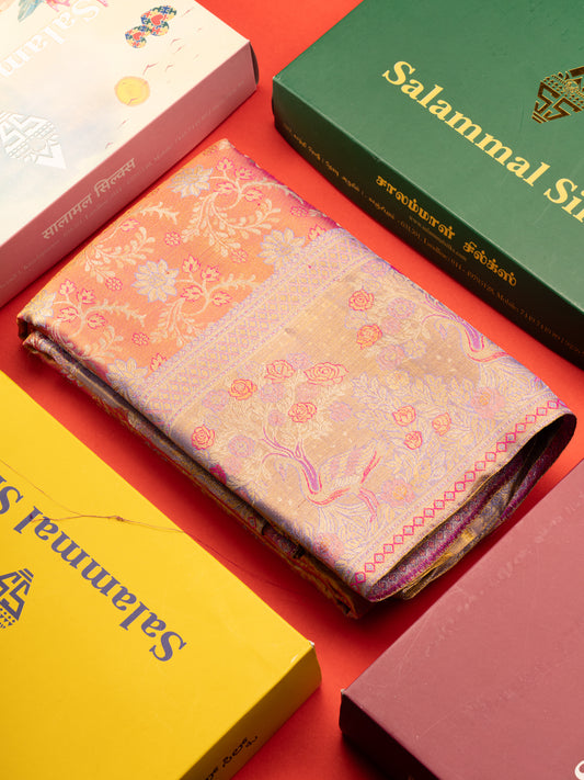 Pink Colour Pure Kanjivaram Tissue Silk Saree with Fancy Violet Border