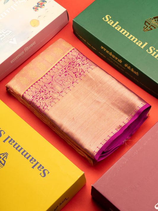 Pink Colour Pure Kanjivaram Silk Saree with Contrast Magenta Pink Border