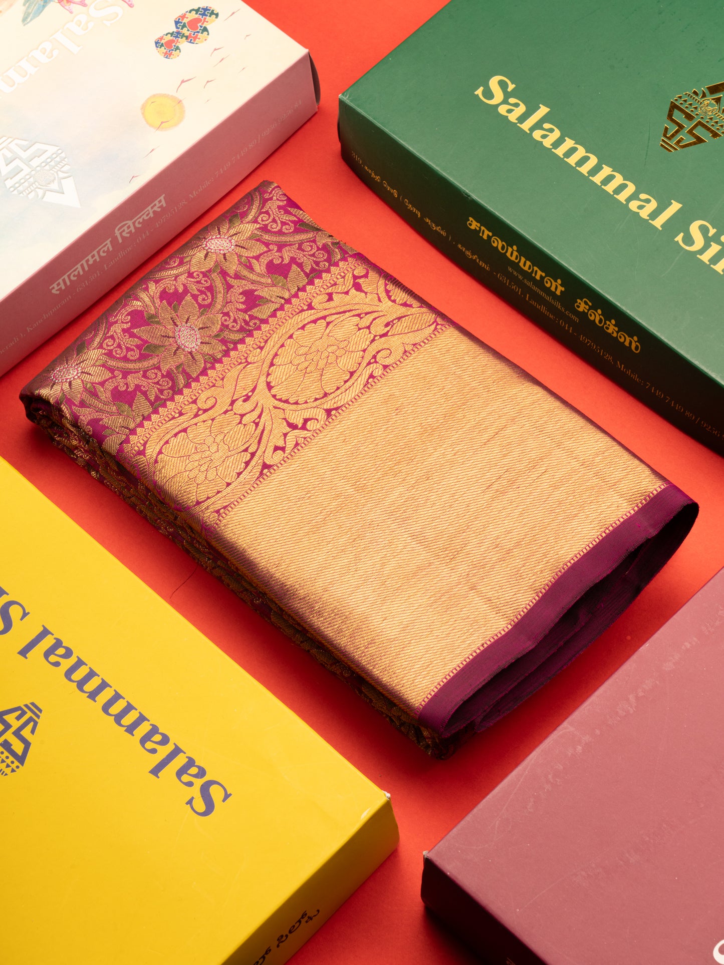 Beautiful Magenta Pure Kanjivaram Silk Saree 3G Zari with Gold Zari Border