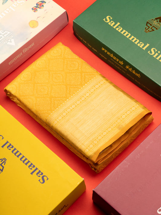 Mustard Yellow Bridal Pure Kanjivaram Silk Saree With Traditional Border