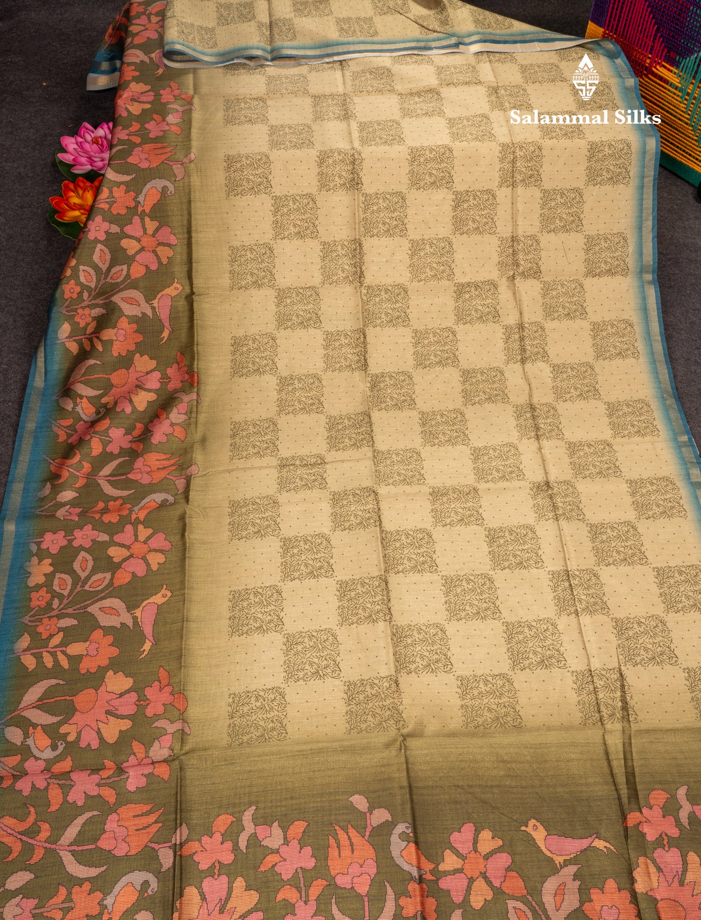 Pista Green Semi Tussar Fancy Saree With Small Ribbon Border
