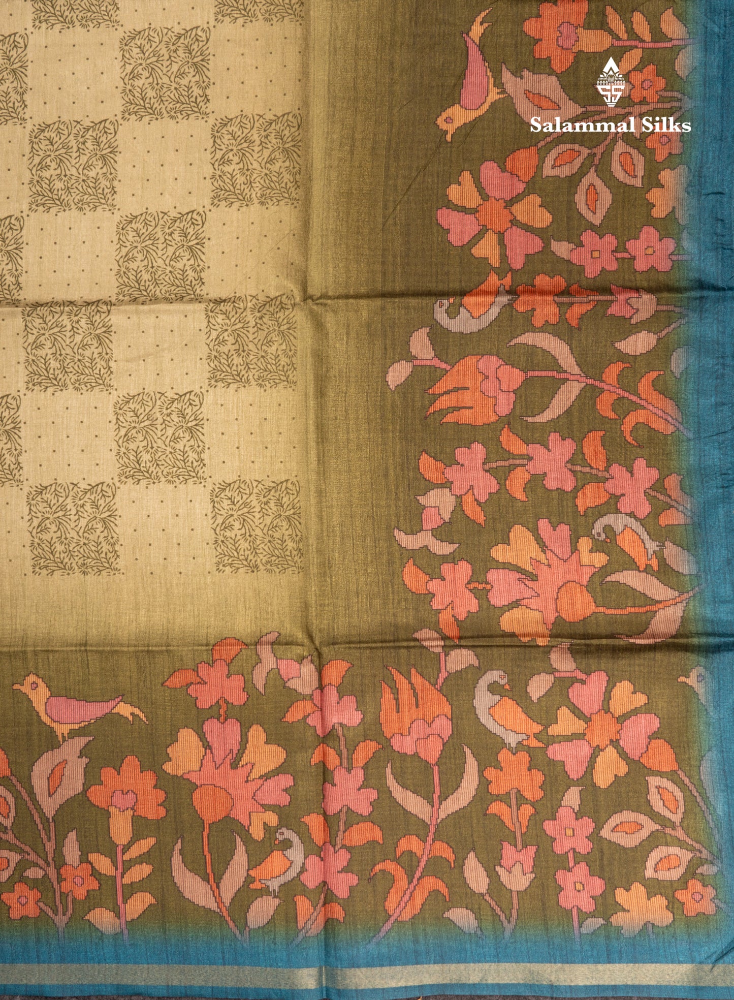 Pista Green Semi Tussar Fancy Saree With Small Ribbon Border