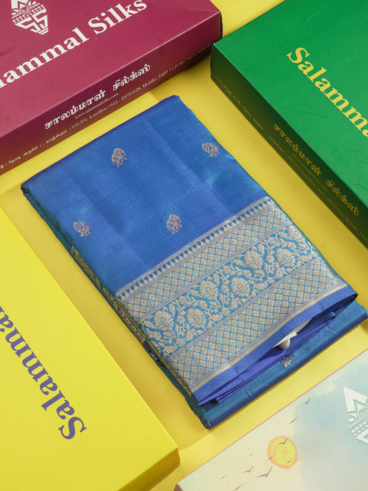 Peacock Blue Traditional Pure Kanjivaram Silk Saree With Self Border