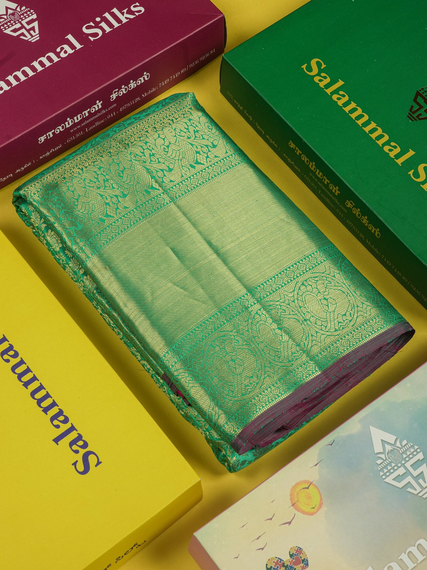 Green Bridal Pure Kanjivaram Silk Saree With Gold Zari Long Border