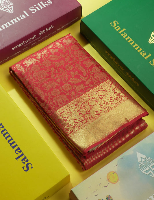 Maroon Traditional Vanasingaram Bridal Pure Kanjiivaram Silk Saree With Beautiful Border