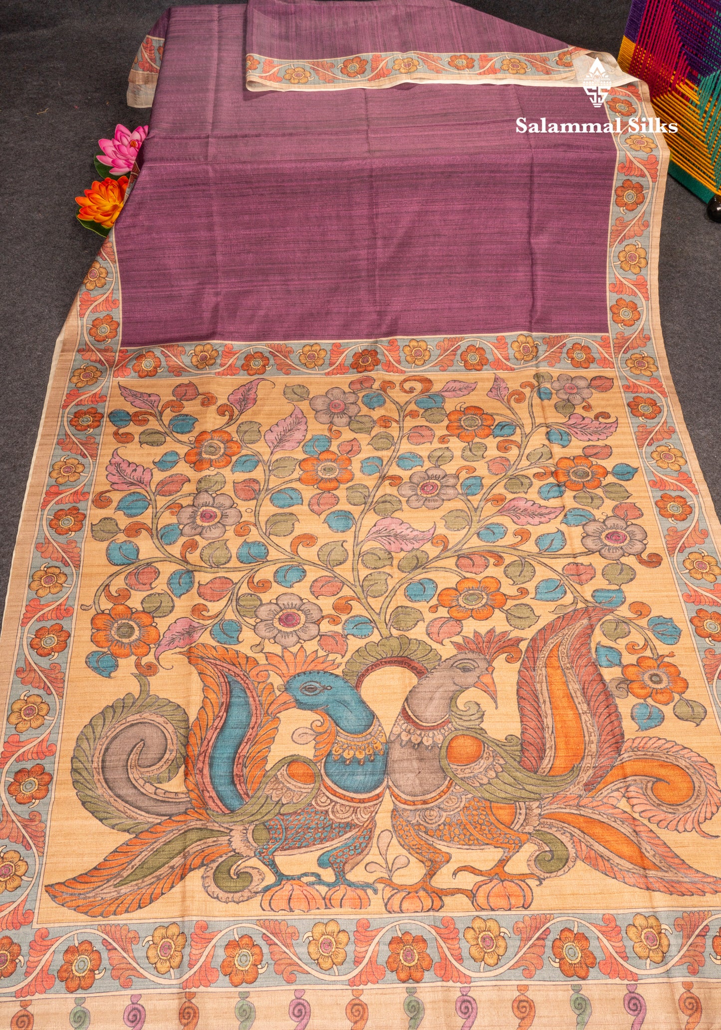 Maroon Colour Semi Tussar Fancy Saree With Contrast Sandal Border