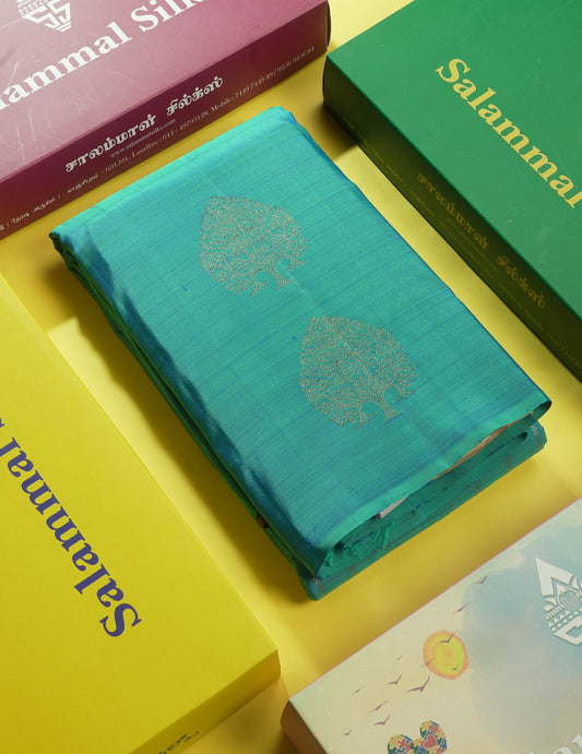 Peacock Blue Beautiful Fancy Pure Kanjivaram Silk Saree