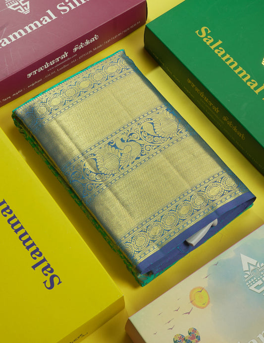 Ramar Blue Bridal Pure Kanjivaram Silk Saree With Royal Blue Long Border