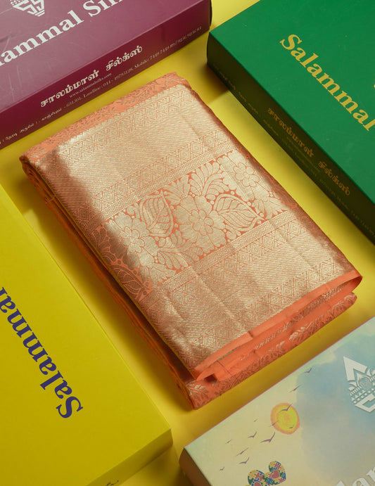 Orange Bridal Pure Kanjivaram Silk Saree With Self Border