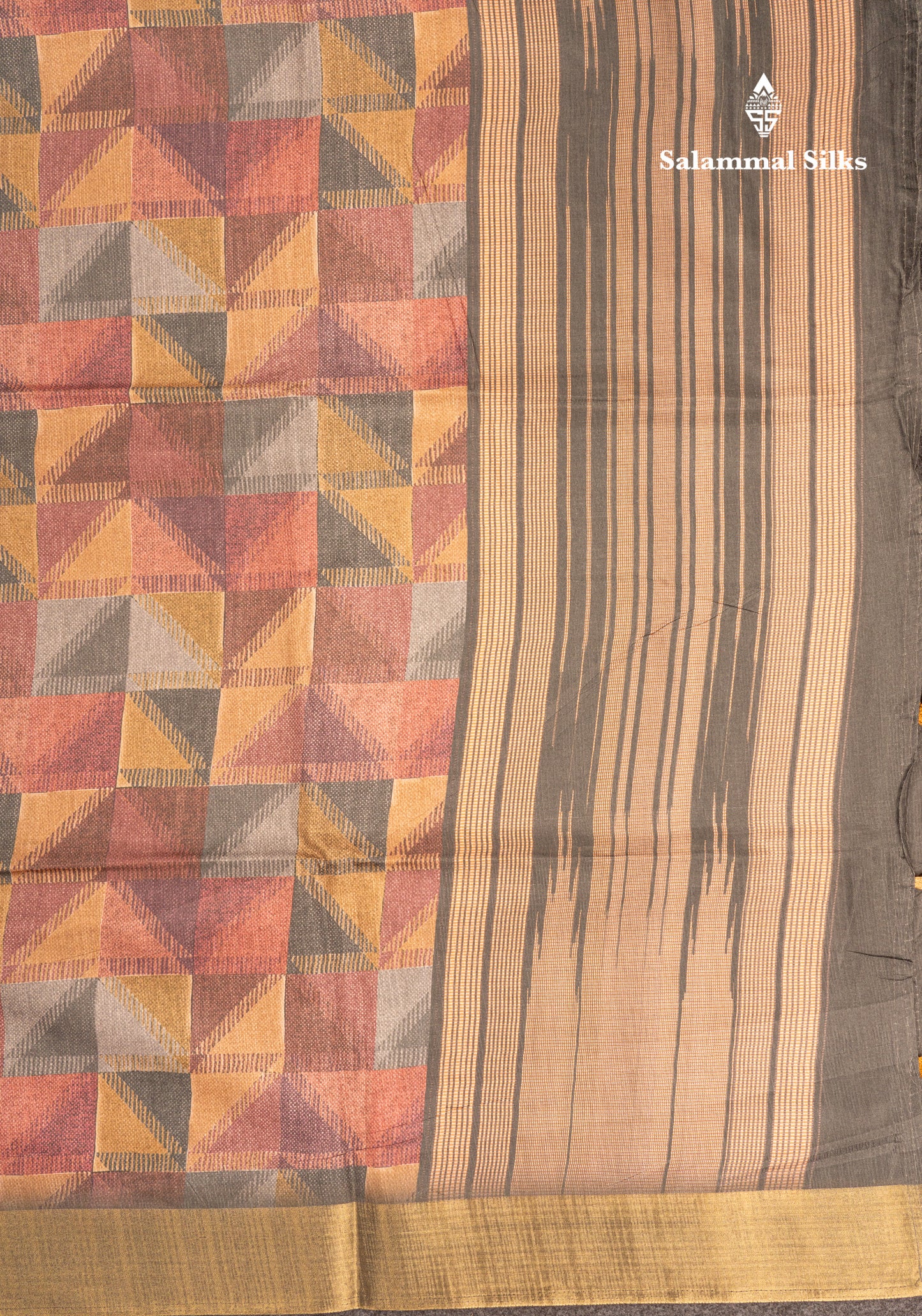 Brown Semi Tussar Fancy Saree With Gold Border