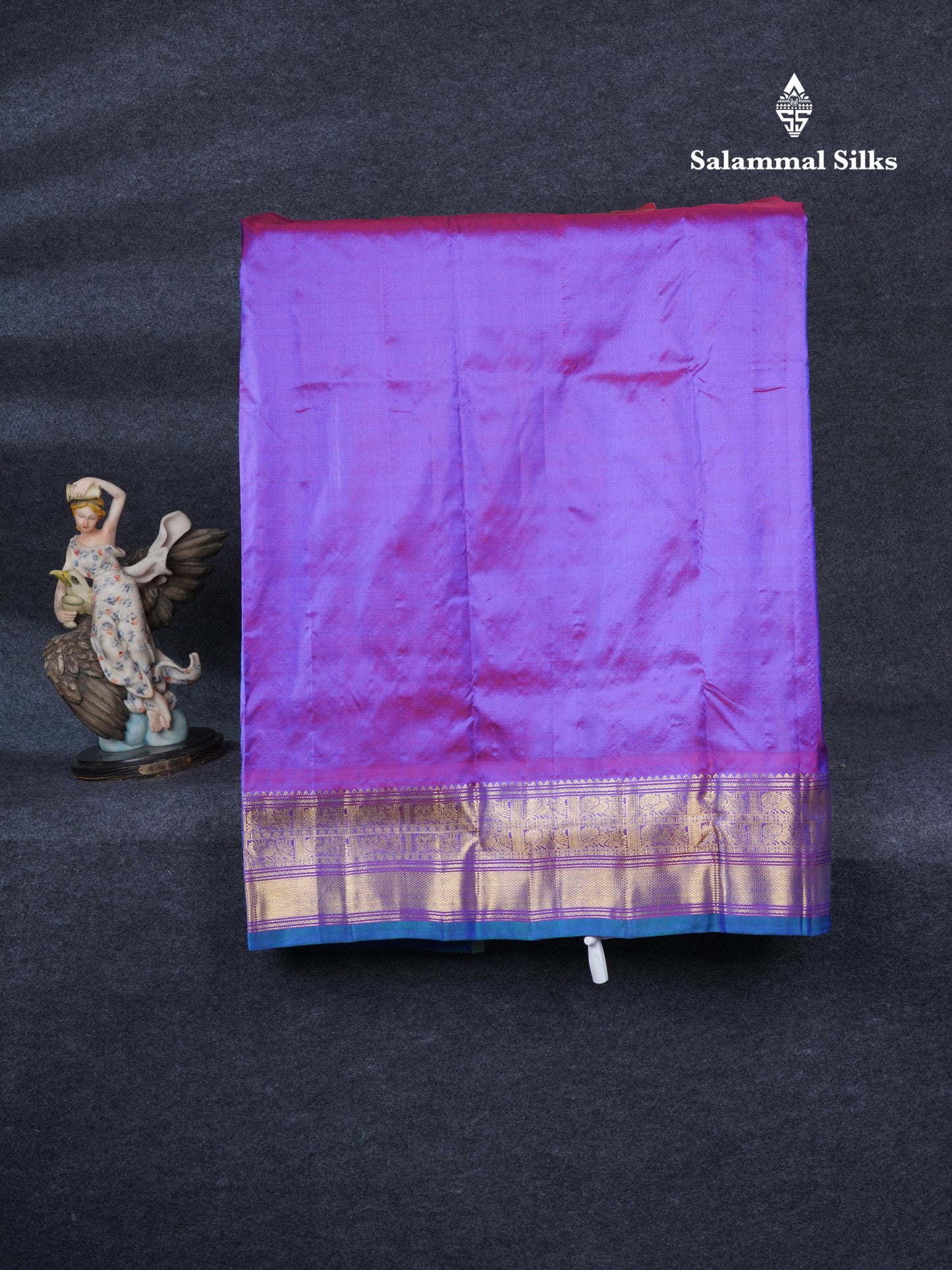 Pure Silk Pure Zari Pattu Pavadai (Dual Tone Peacock Blue) With Contrast Vadamalli Traditional Border