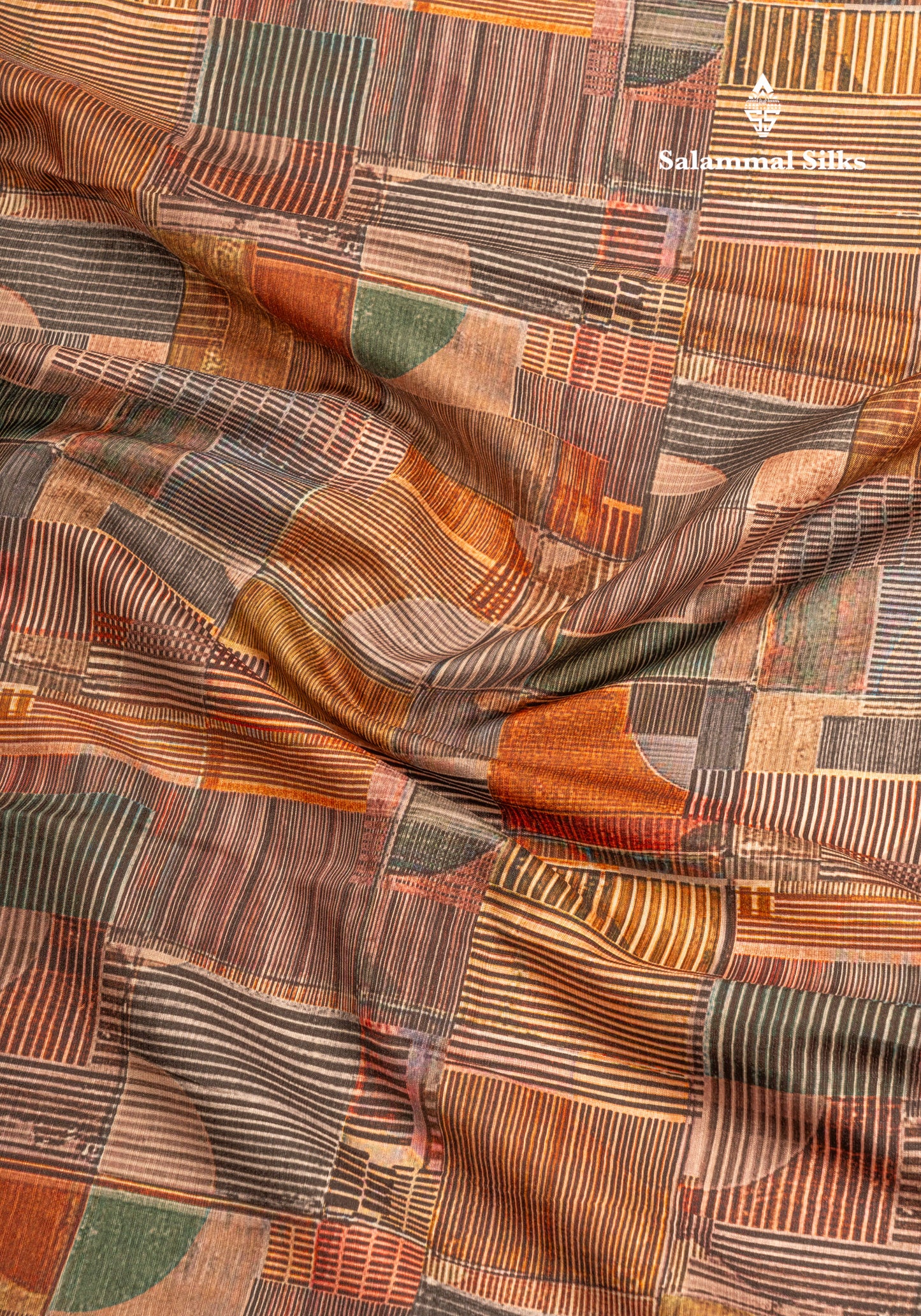 Brown Semi Tussar Fancy Saree With Gold Border