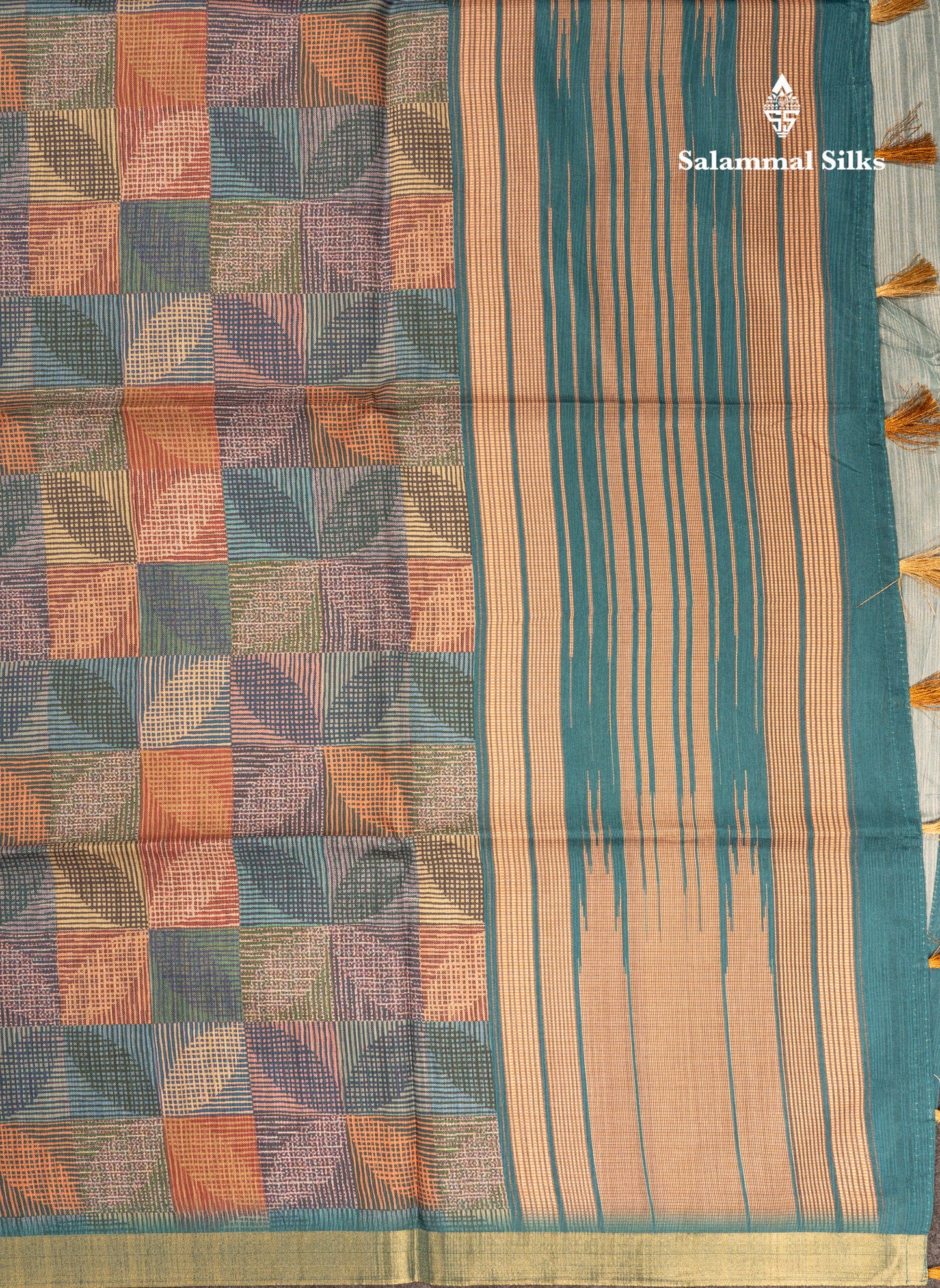 Brown Semi Tussar Fancy Saree With Gold Border