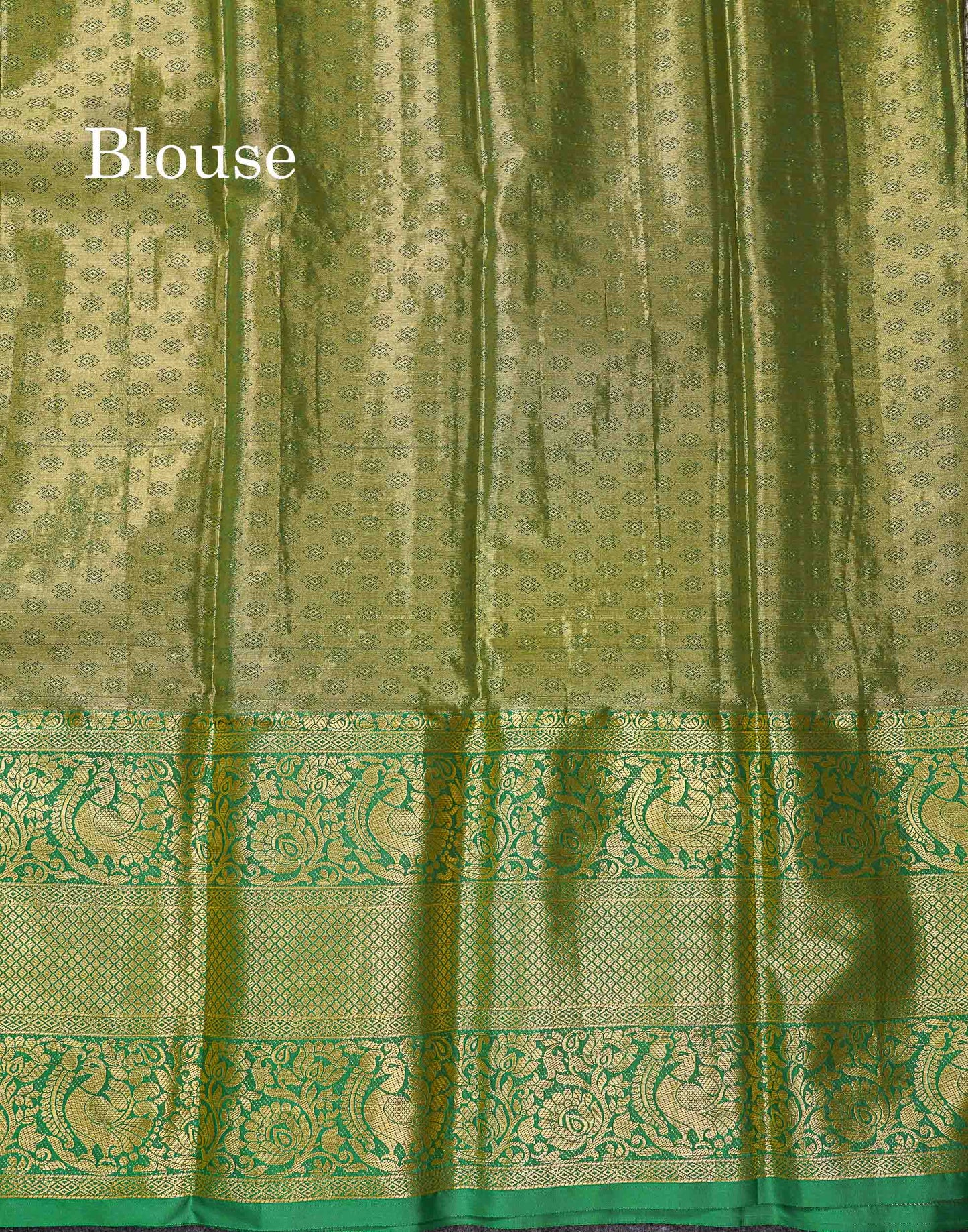 Beautiful Olive Green Bridal Tissue Semi Silk Saree With Contrast Bottle Green Traditional Evening Morning Border
