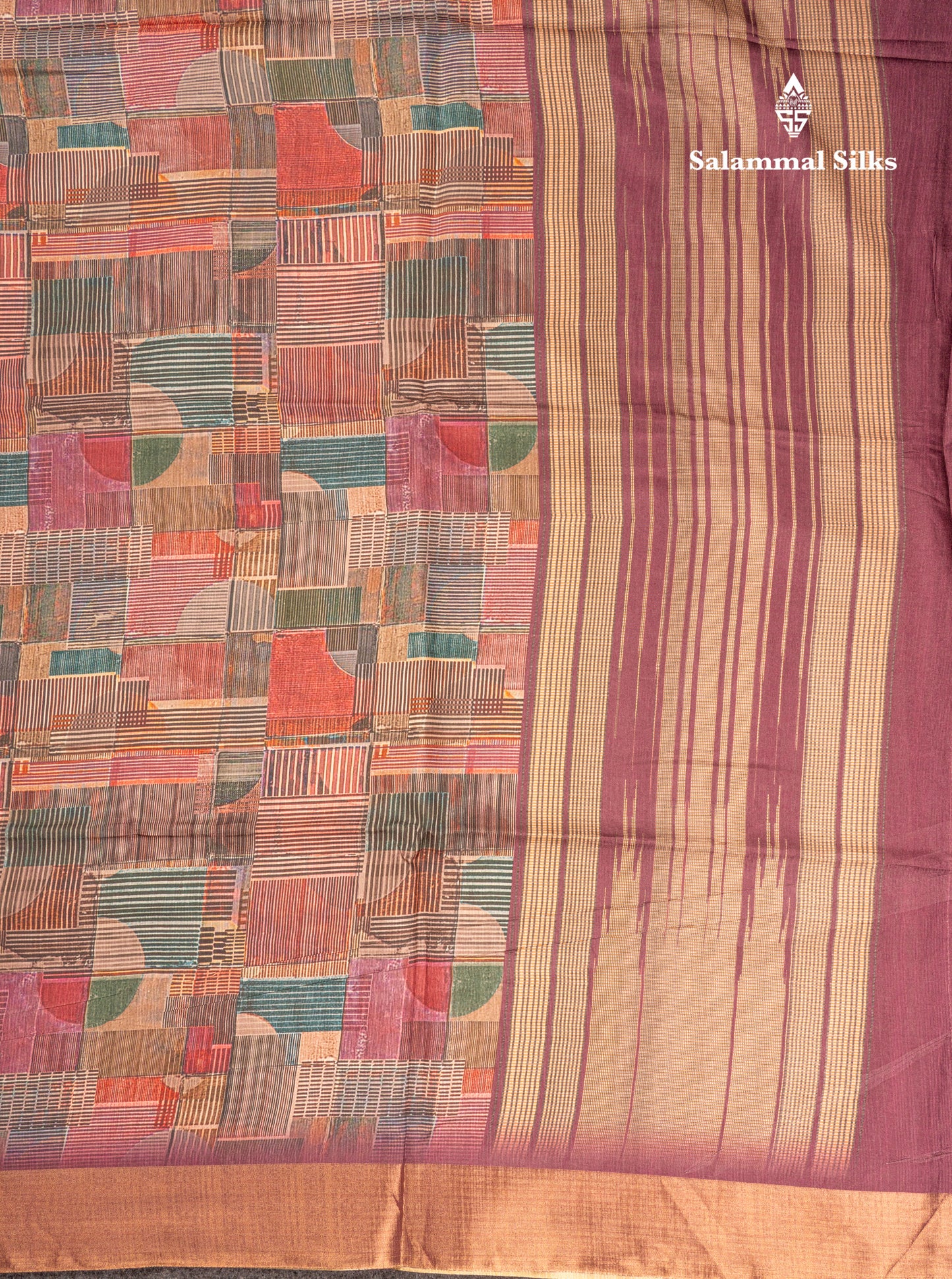 Brown Semi Tussar Fancy Saree With Gold Border