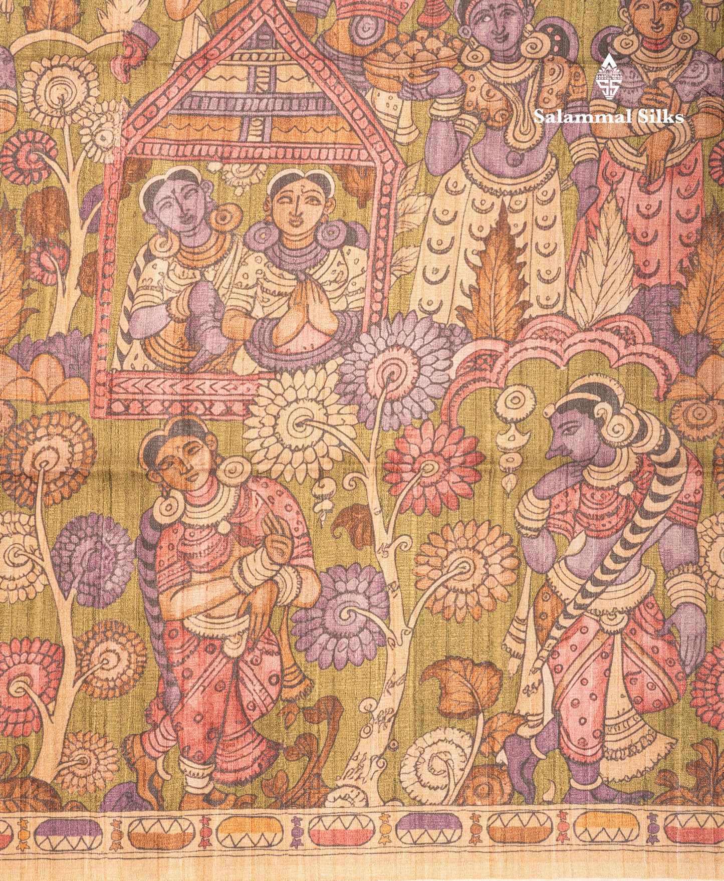 Purple Kalamkari Design Semi Tussar Fancy Saree With Contrast Sandal Blouse
