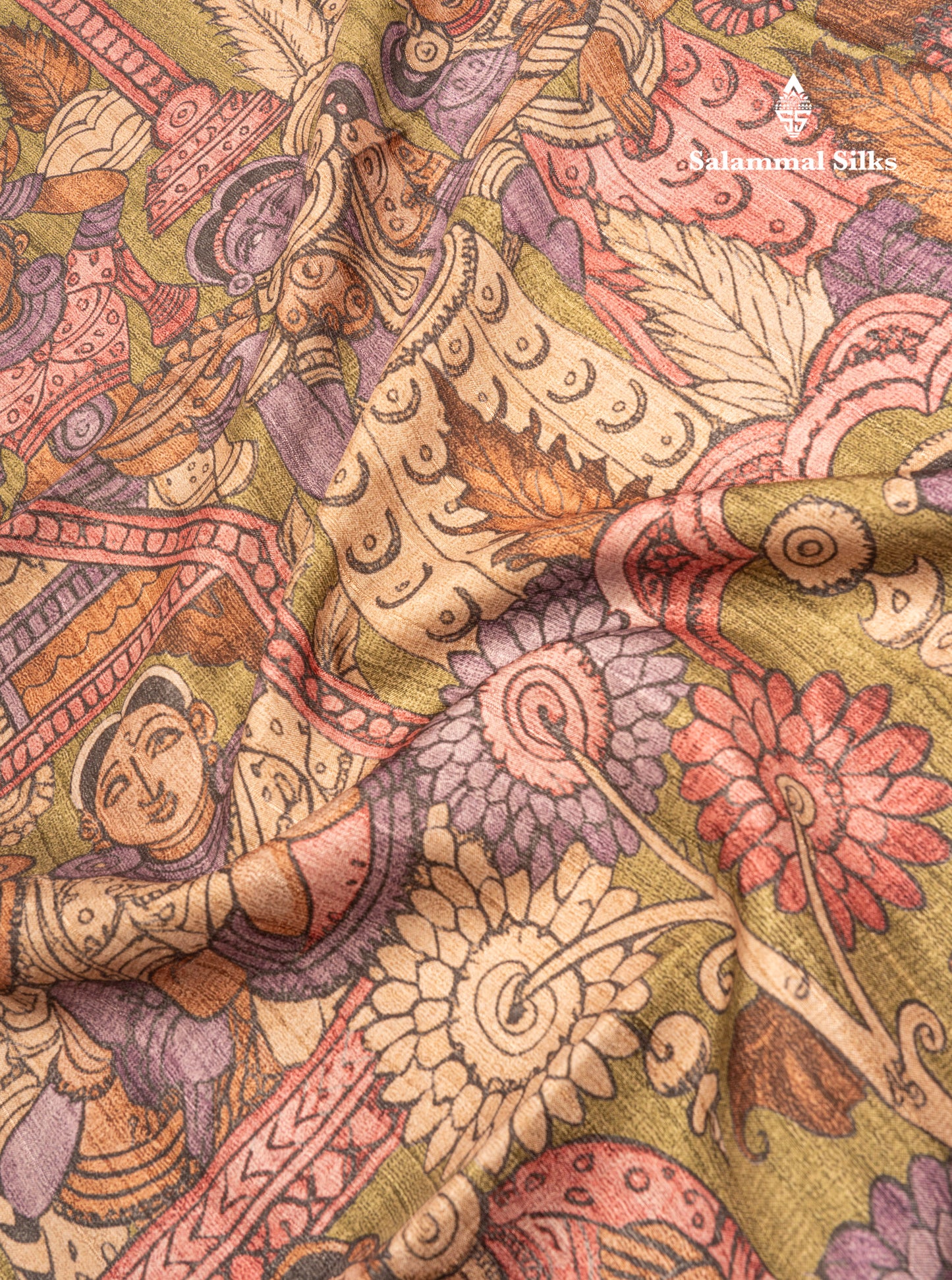 Purple Kalamkari Design Semi Tussar Fancy Saree With Contrast Sandal Blouse