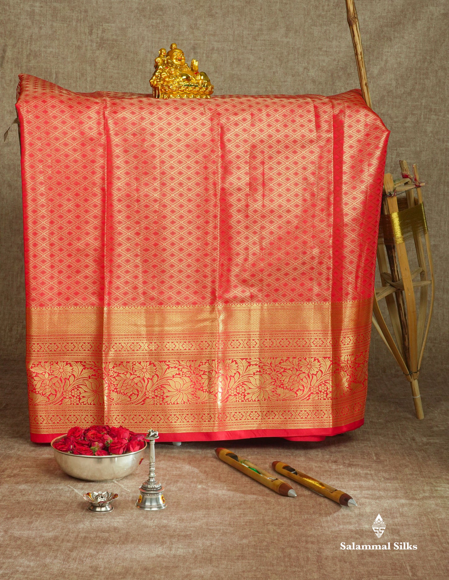 Semi Silk Pattu Pavadai Tissue ( Green ) With Red Blouse 36"