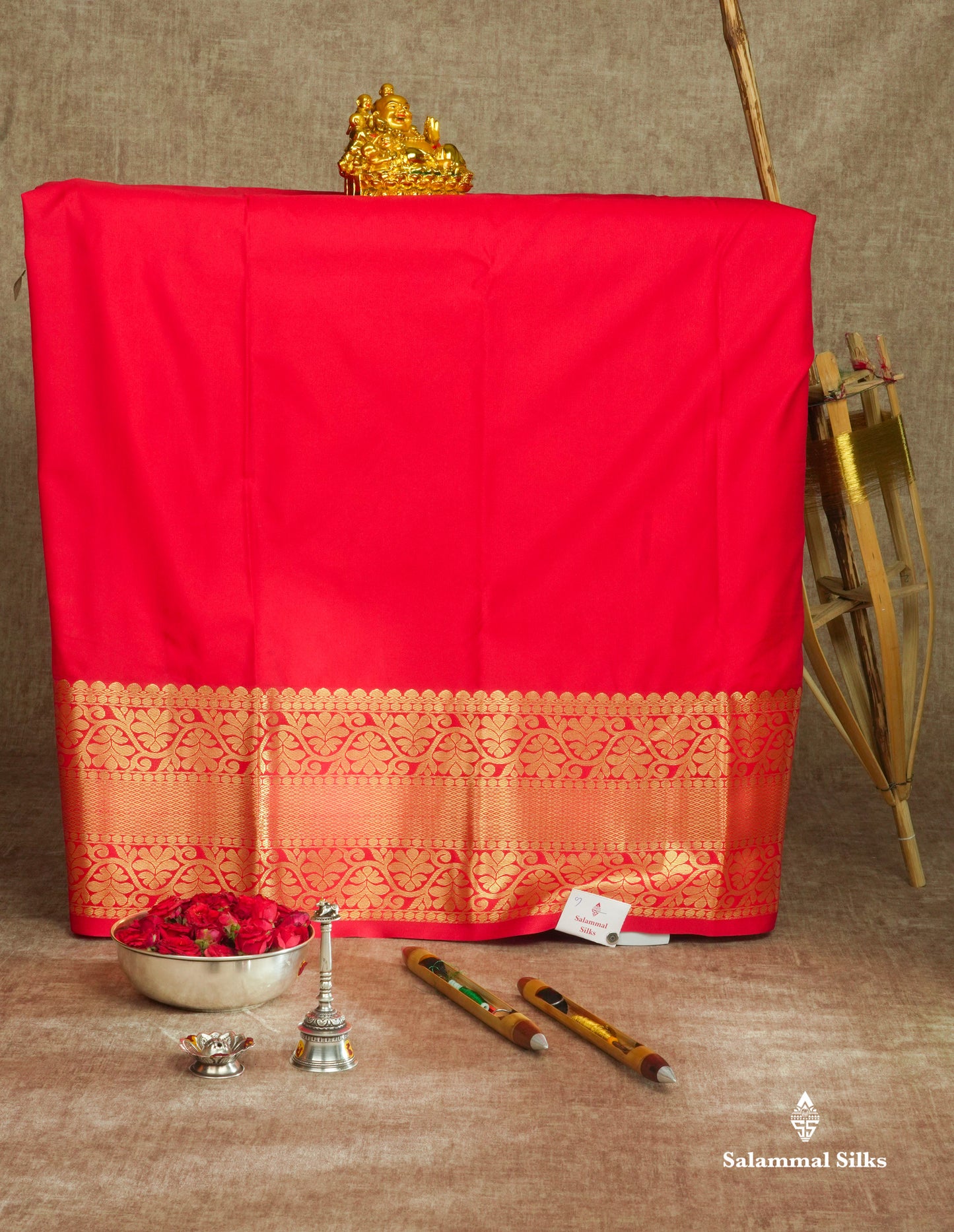 Semi Silk Pattu Pavadai ( Half White ) With Chilly Red Blouse 36"