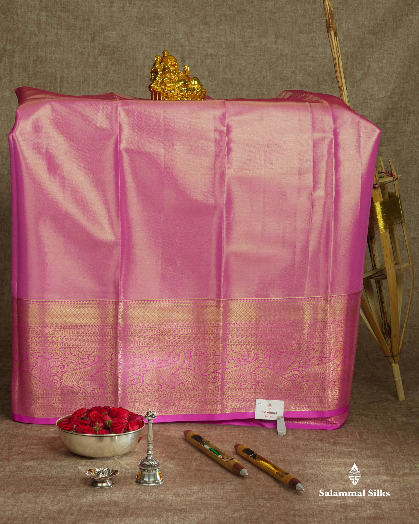 Semi Silk Pattu Pavadai ( Pista Green ) With Pink Blouse 36"