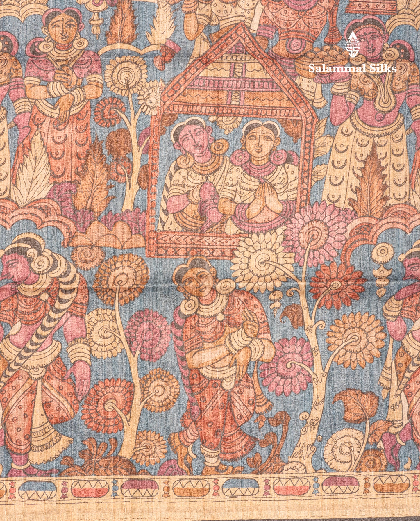 Purple Kalamkari Design Semi Tussar Fancy Saree With Contrast Sandal Blouse