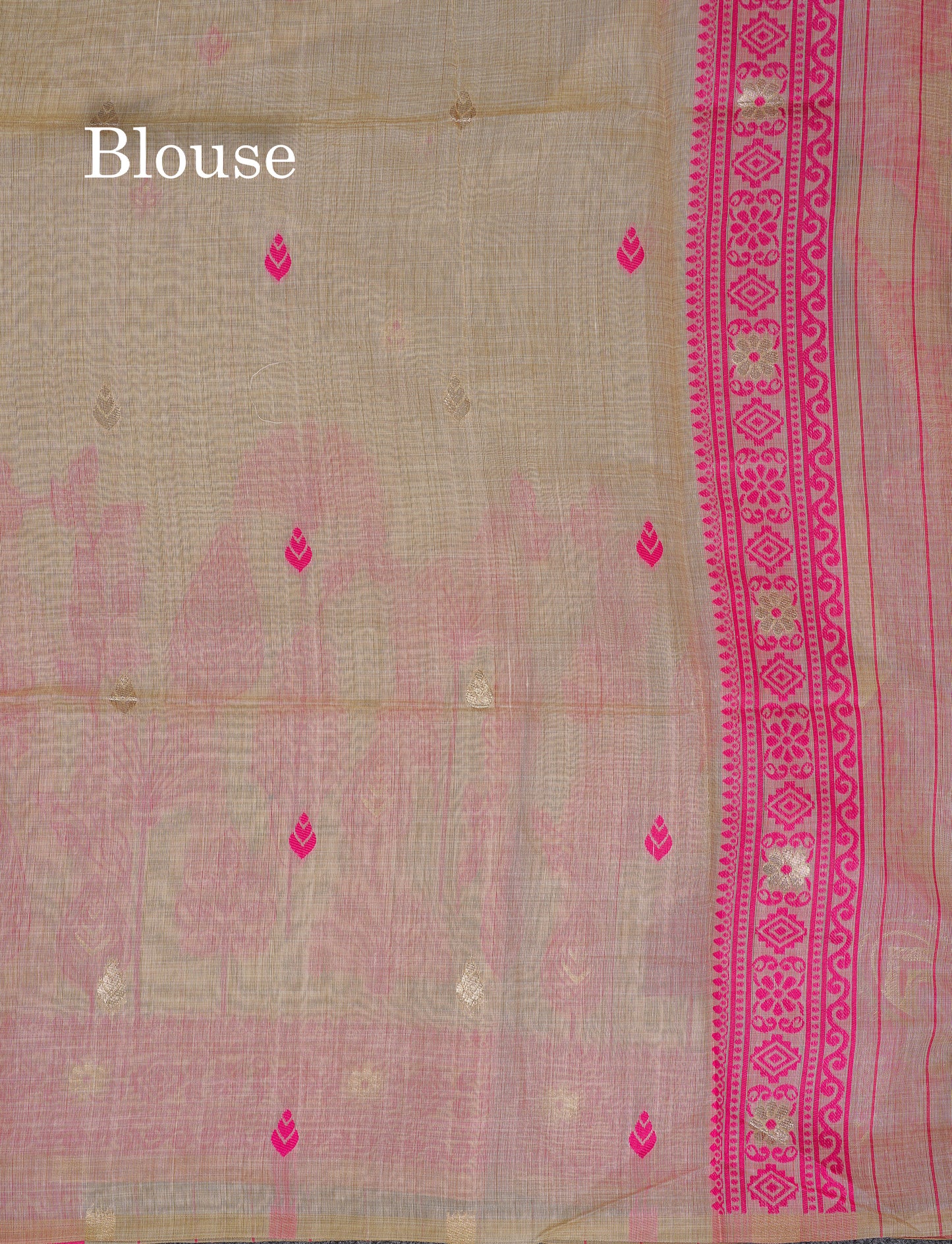 Beautiful Cream Sandal Thread Work Butta Cotton Mix Saree With Contrast Navy Blue Fancy Border