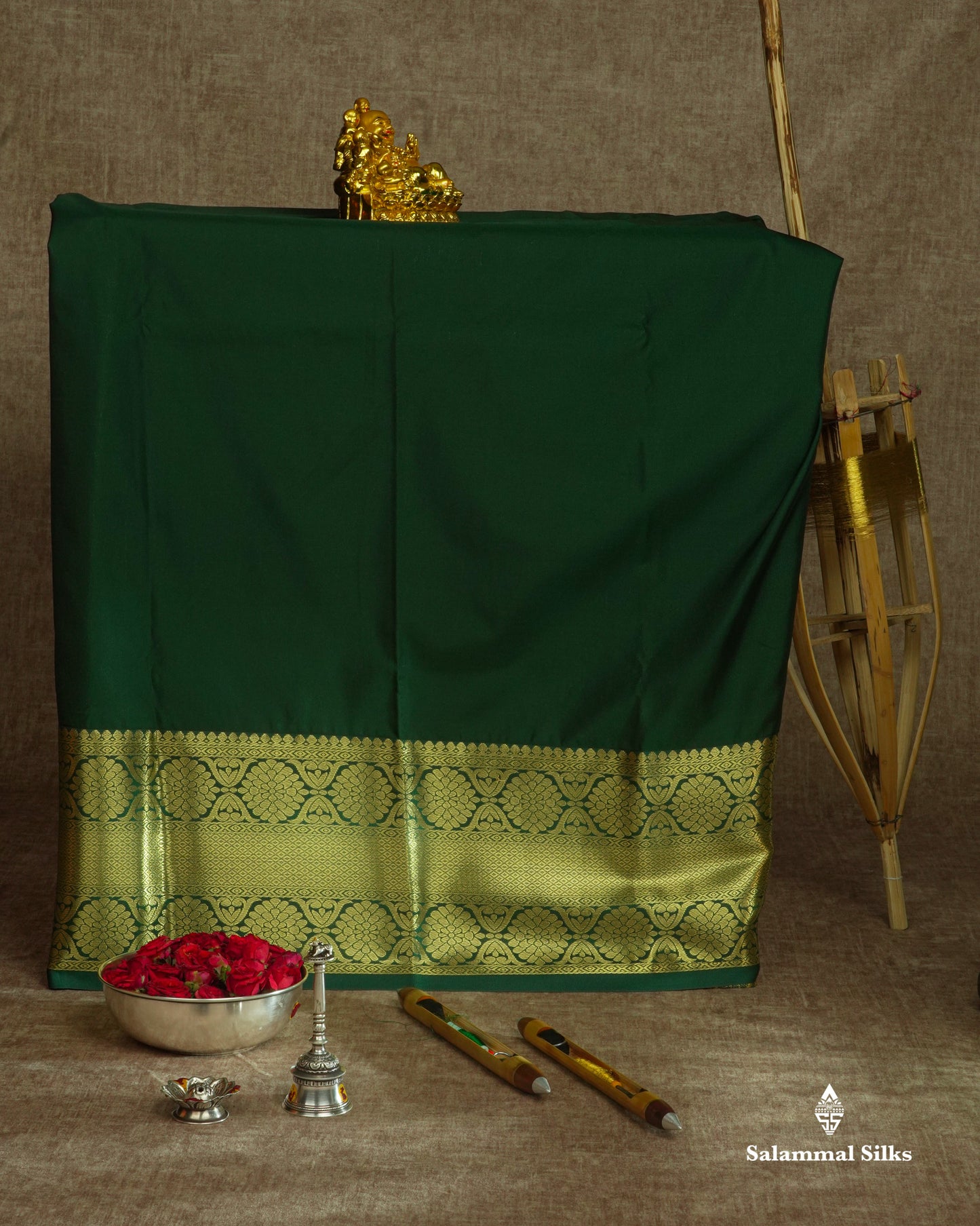 Semi Silk Pattu Pavadai ( Magenta Pink ) With Bottle Green Blouse 36"