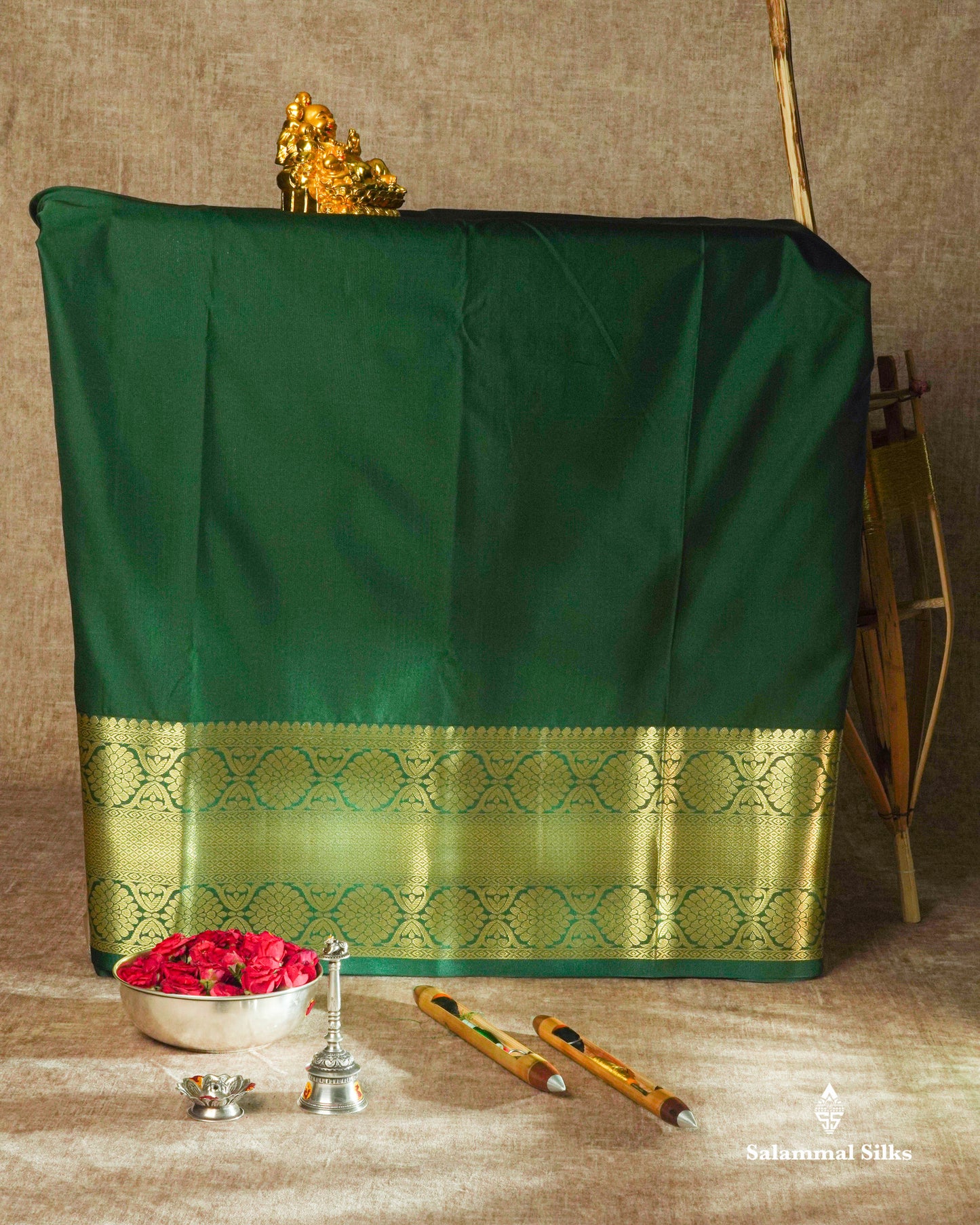 Semi Silk Pattu Pavadai ( Magenta ) With Bottle Green Blouse 36"