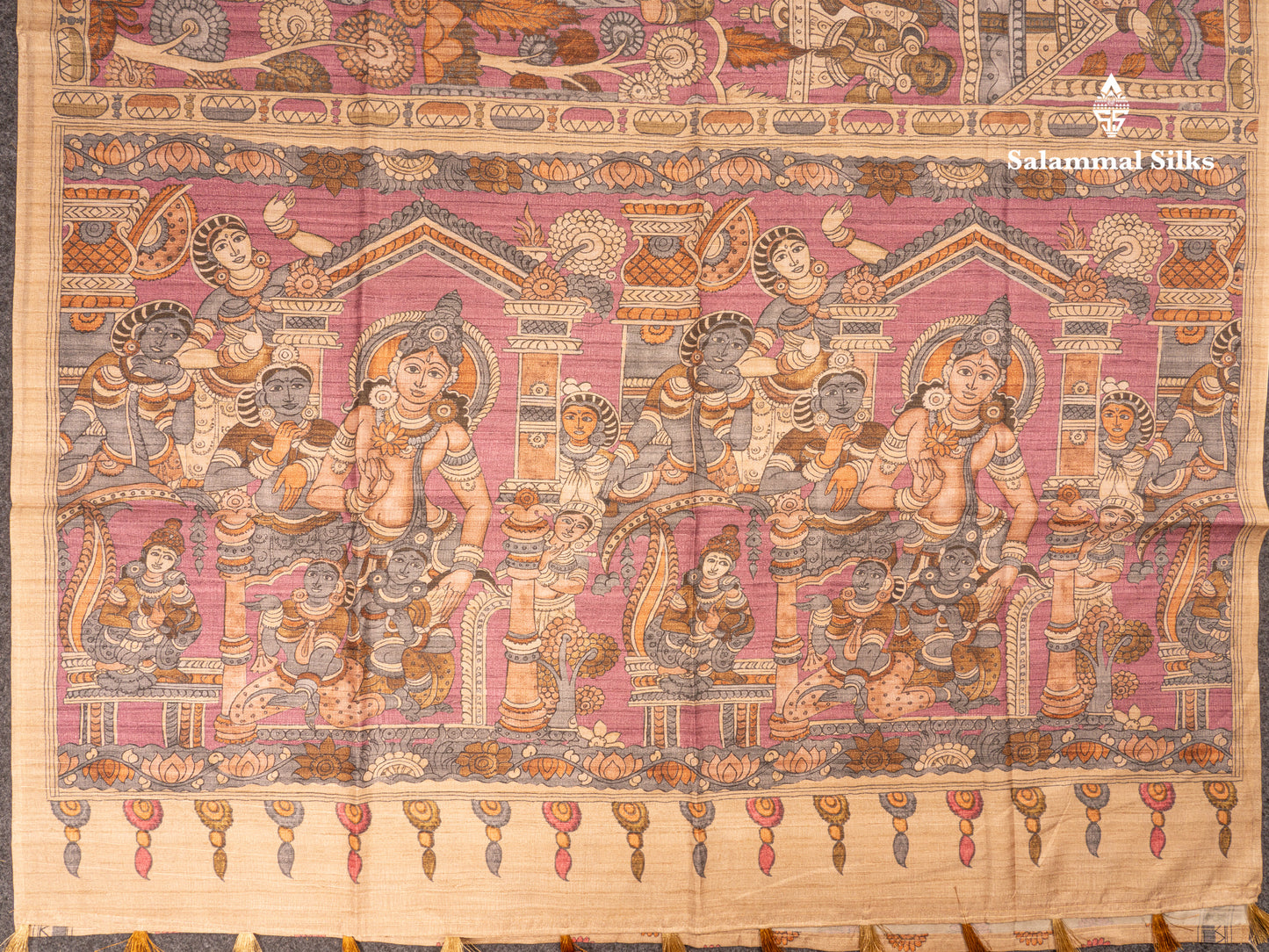 Purple Kalamkari Design Semi Tussar Fancy Saree With Contrast Sandal Blouse