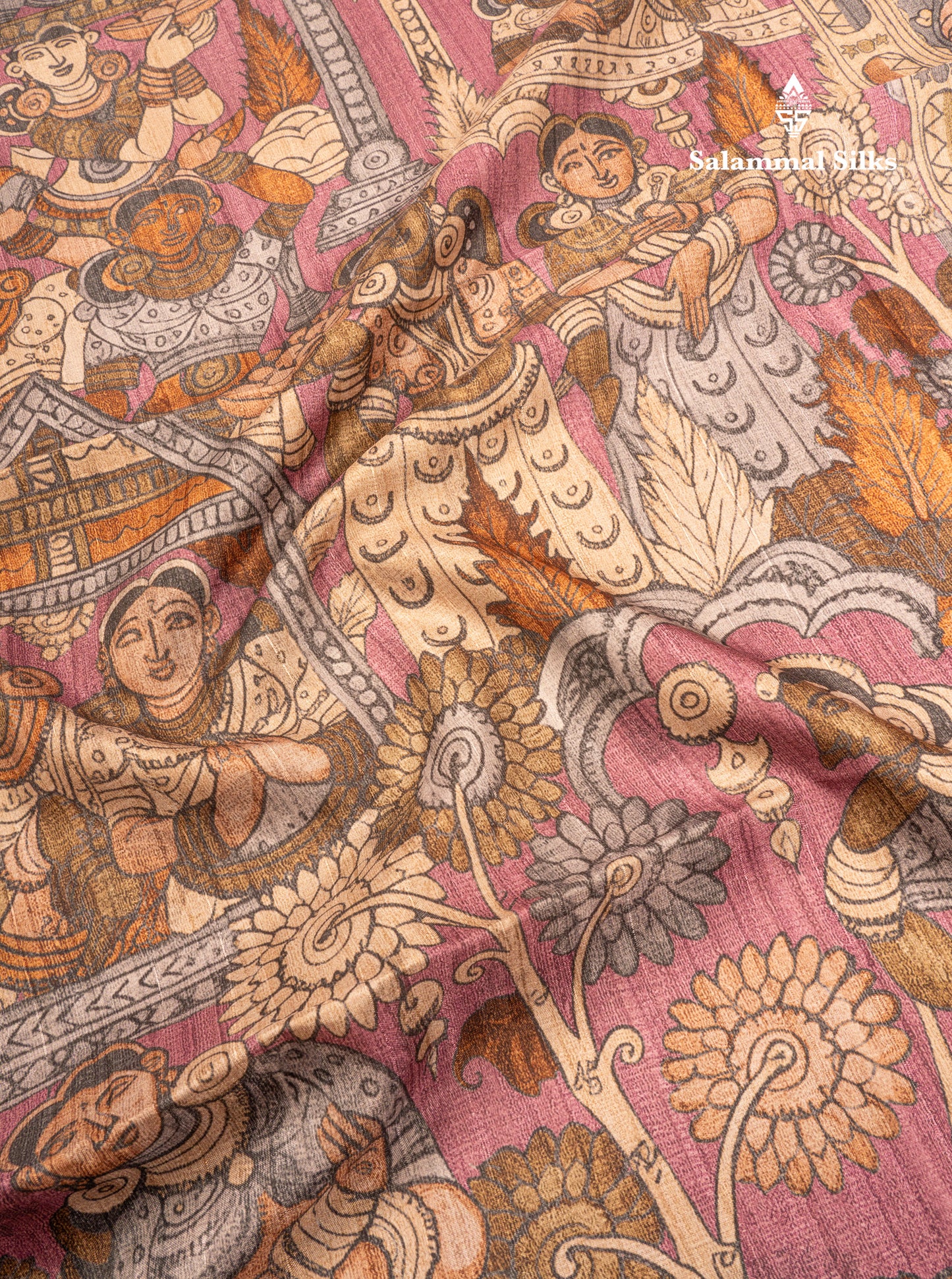 Purple Kalamkari Design Semi Tussar Fancy Saree With Contrast Sandal Blouse