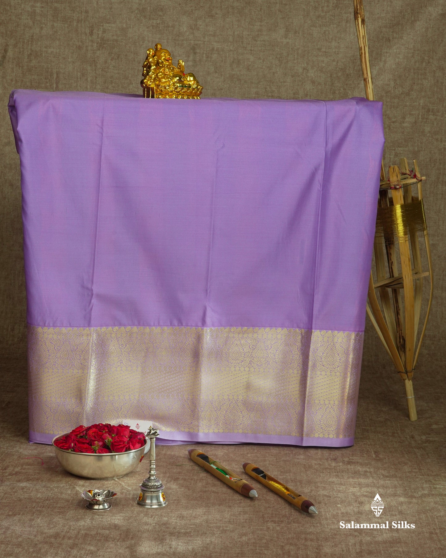 Semi Silk Pattu Pavadai ( Saffire Green ) With Lavender Blouse 36"
