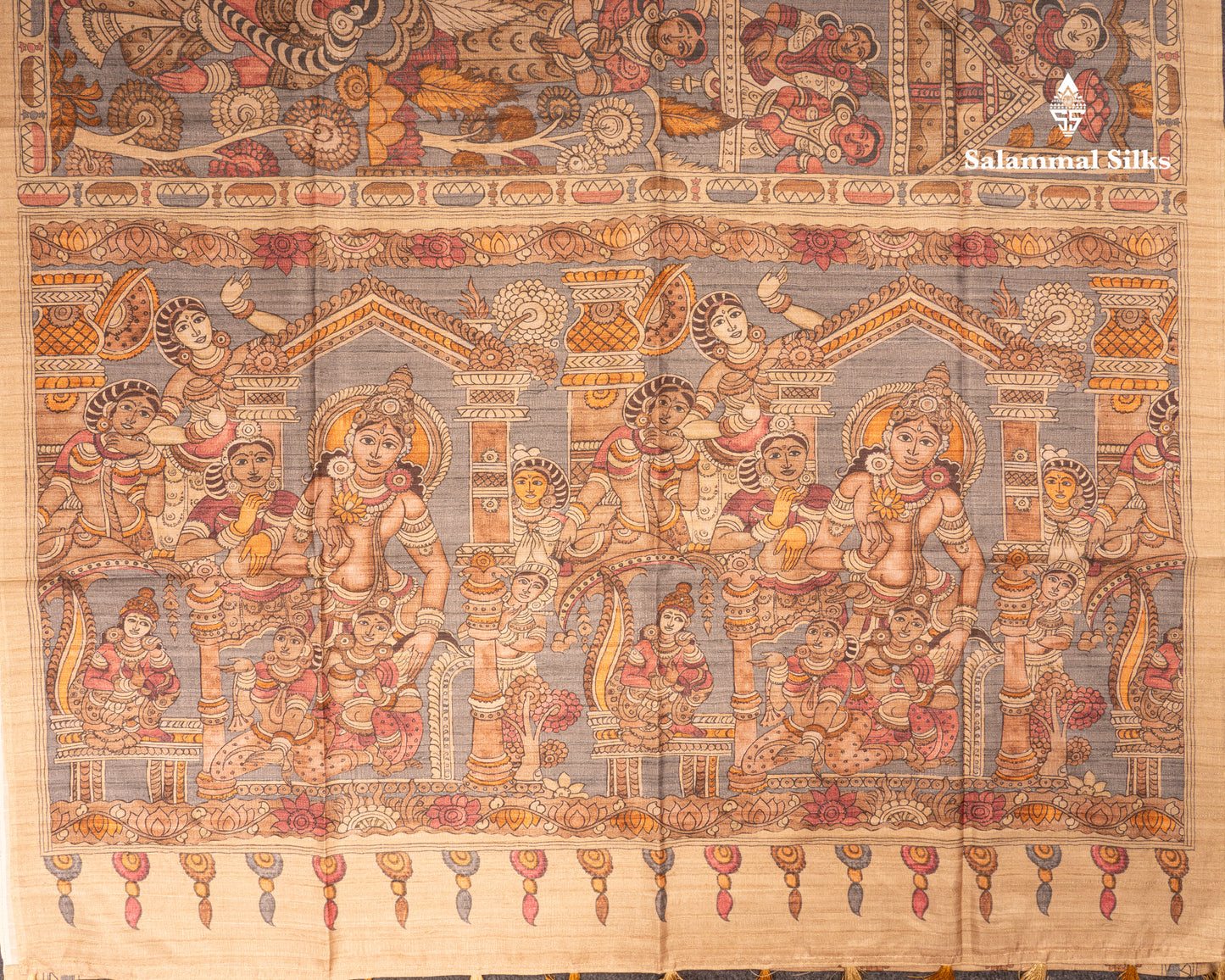 Purple Kalamkari Design Semi Tussar Fancy Saree With Contrast Sandal Blouse