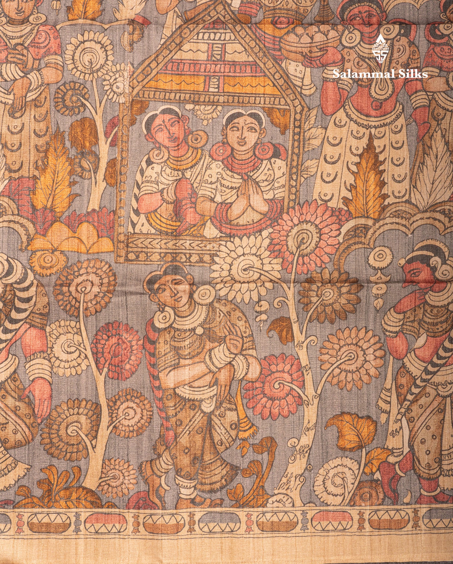 Purple Kalamkari Design Semi Tussar Fancy Saree With Contrast Sandal Blouse