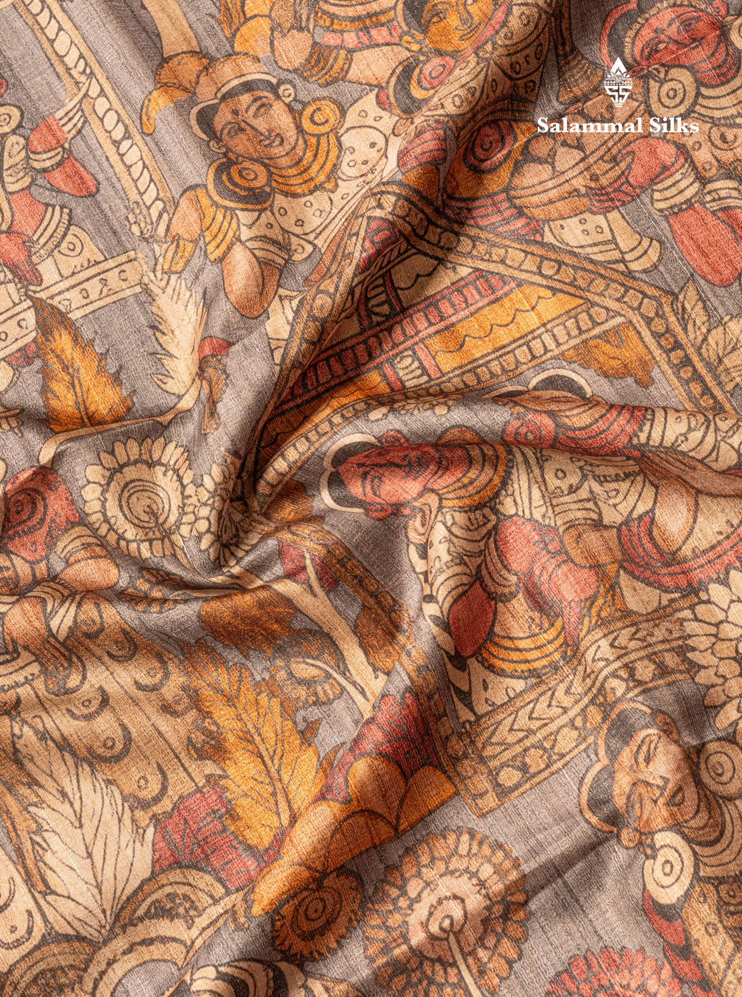 Purple Kalamkari Design Semi Tussar Fancy Saree With Contrast Sandal Blouse