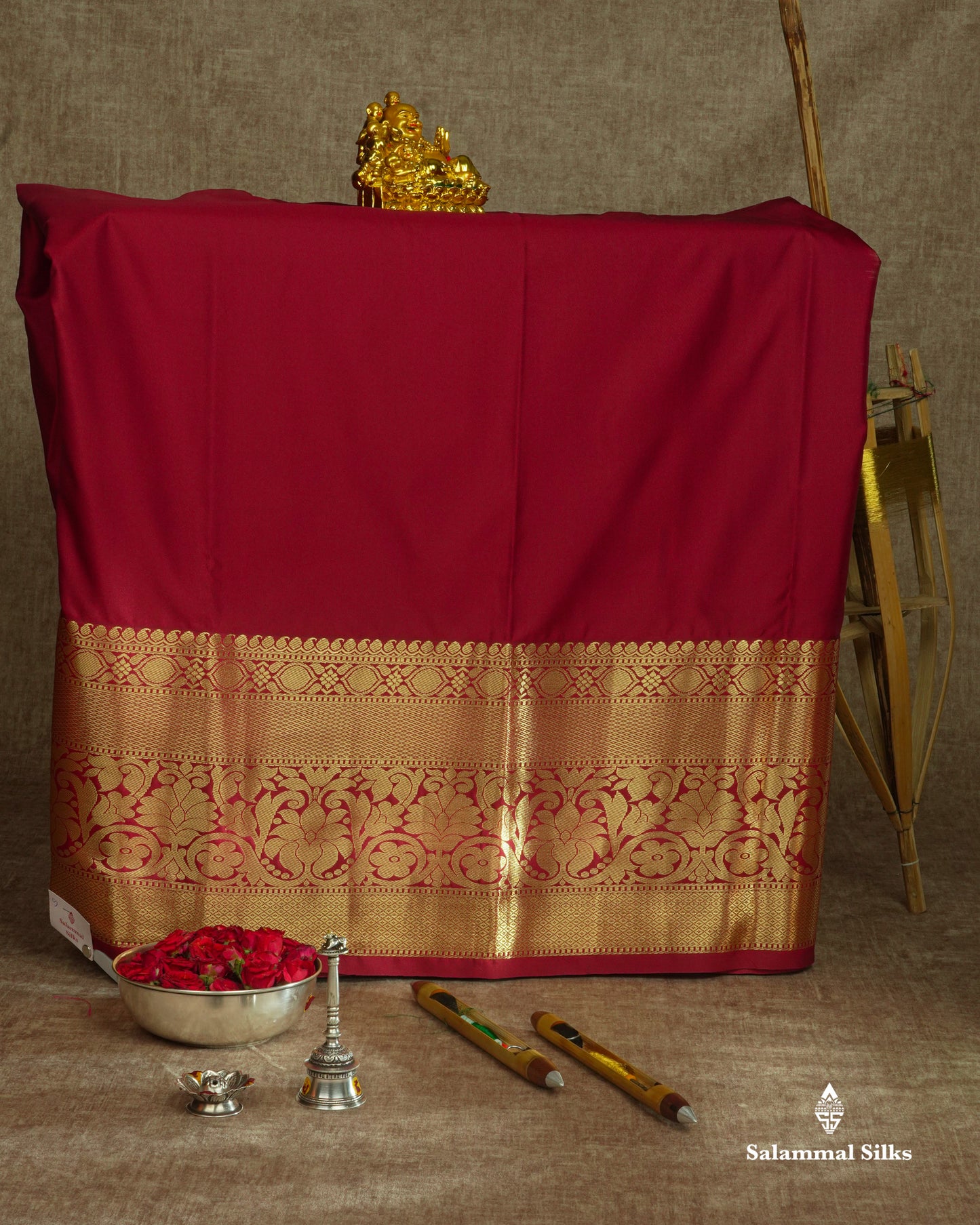 Semi Silk Pattu Pavadai (Pista Green) With Maroon Blouse 45 "