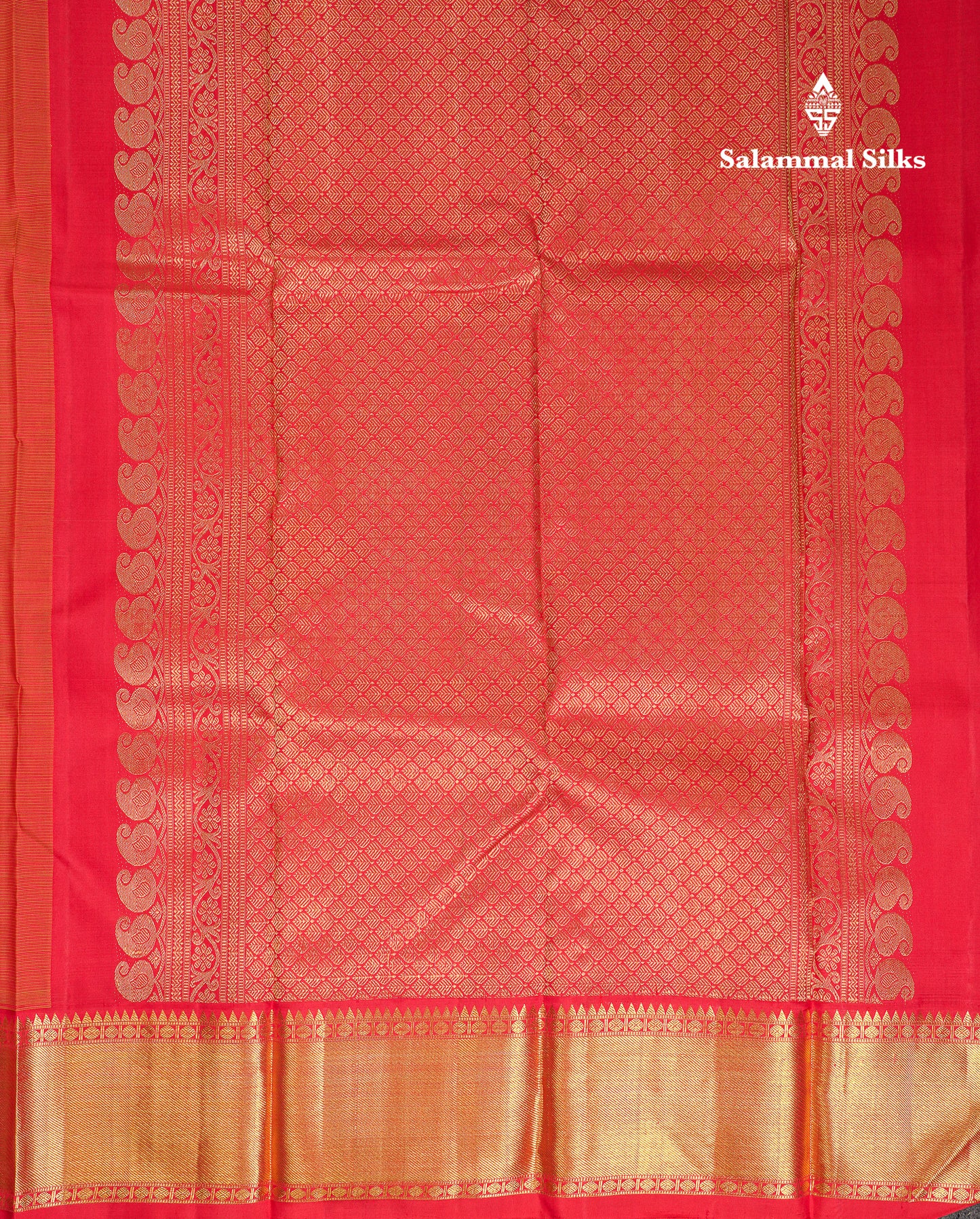 Beautiful Yellow Thread Work Butta Pure Kanjivaram Pure Silk Saree With Contrast Chilly Red Traditional Border