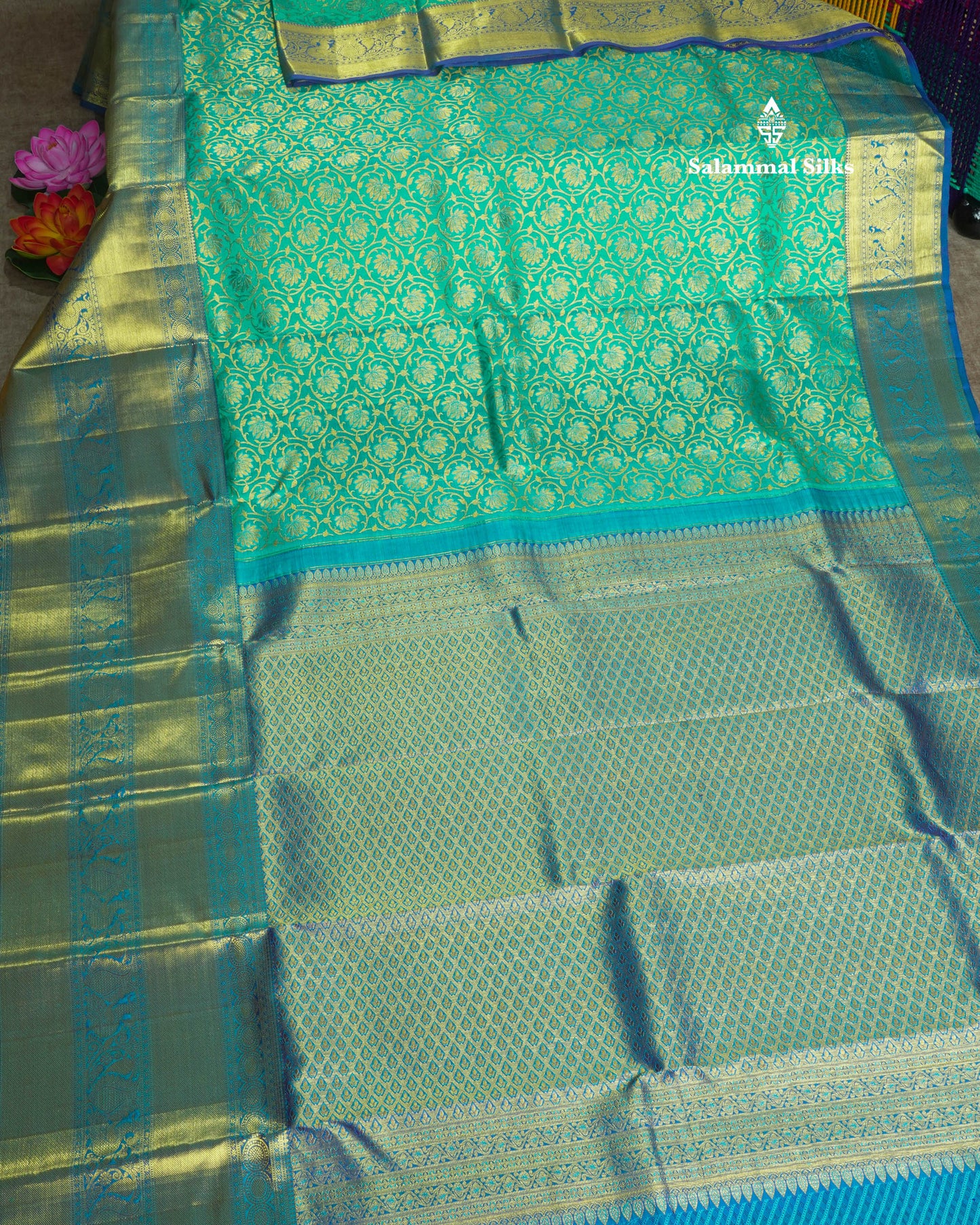 Ramar Blue Bridal Pure Kanjivaram Silk Saree With Royal Blue Long Border