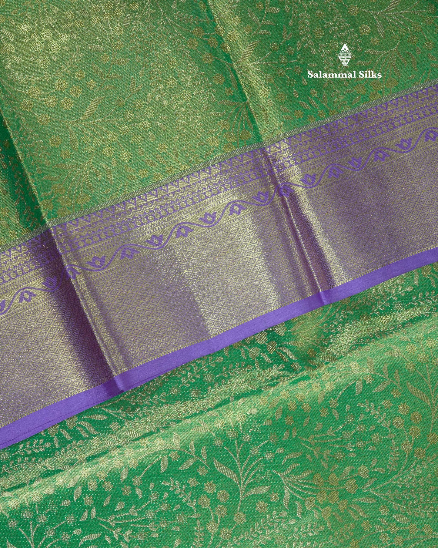 Beautiful Rexona Green Tissue Bridal Pure Kanjvaram Silk Saree With Lavander Border