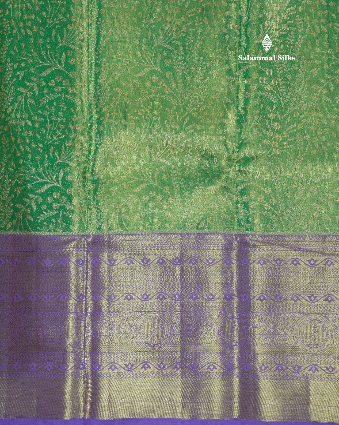 Beautiful Rexona Green Tissue Bridal Pure Kanjvaram Silk Saree With Lavander Border