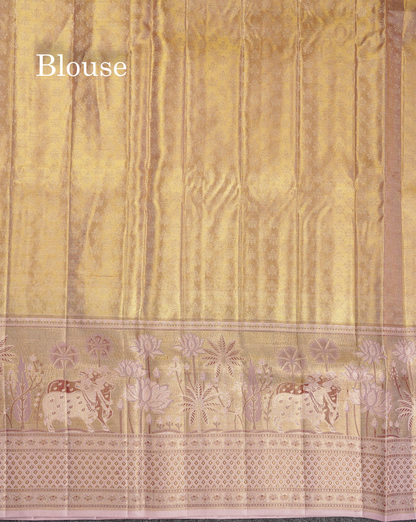 Beautiful Cream Tissue Bridal Pure Kanjivaram Silk Saree With Contrast Light Lavender Pichwai Art Border